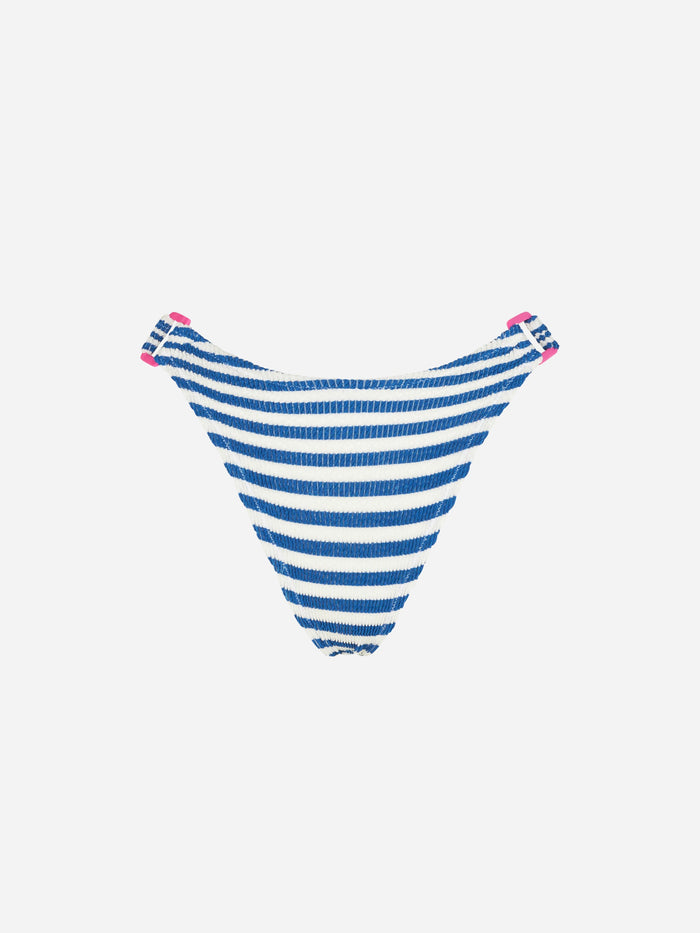 Ever Blue And White Striped Crinkle Bikini Briefs Bottom