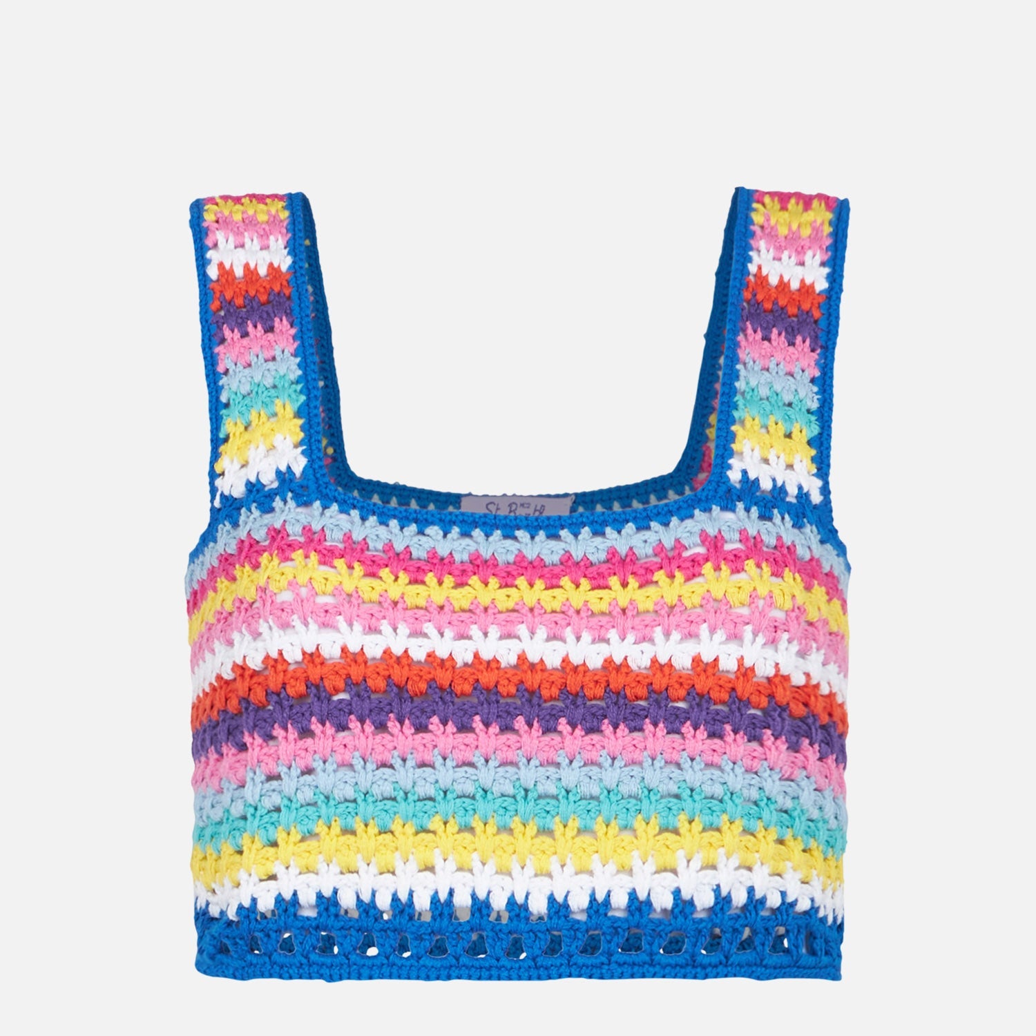 Multicolor Crochet Halima Top On Bluette Background Top_apparel