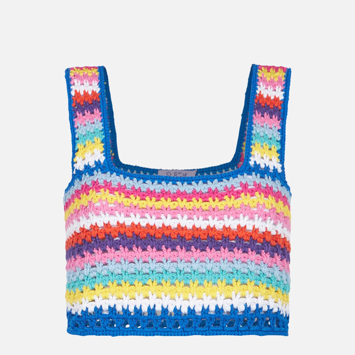 Multicolor Crochet Halima Top On Bluette Background Top_apparel