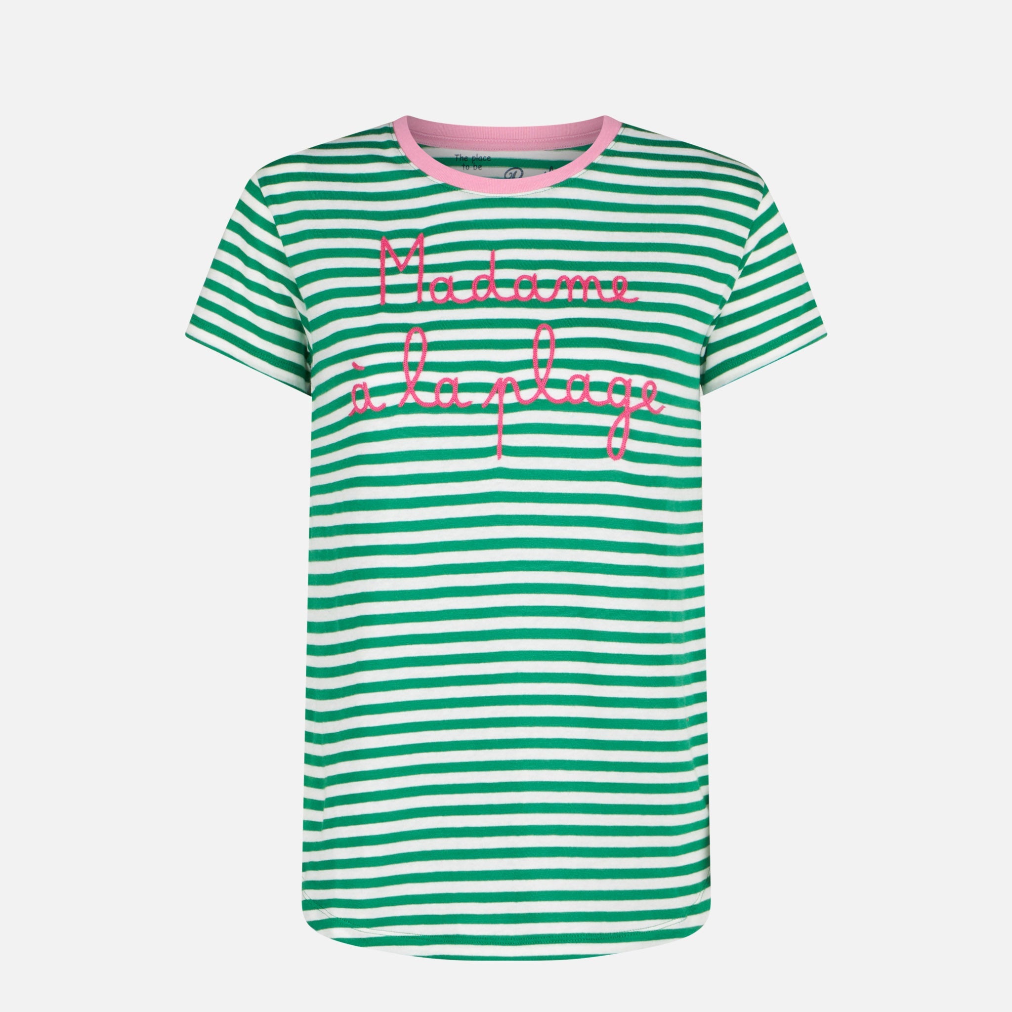 Green Cotton T-Shirt With Madame À La Plage Embroidery