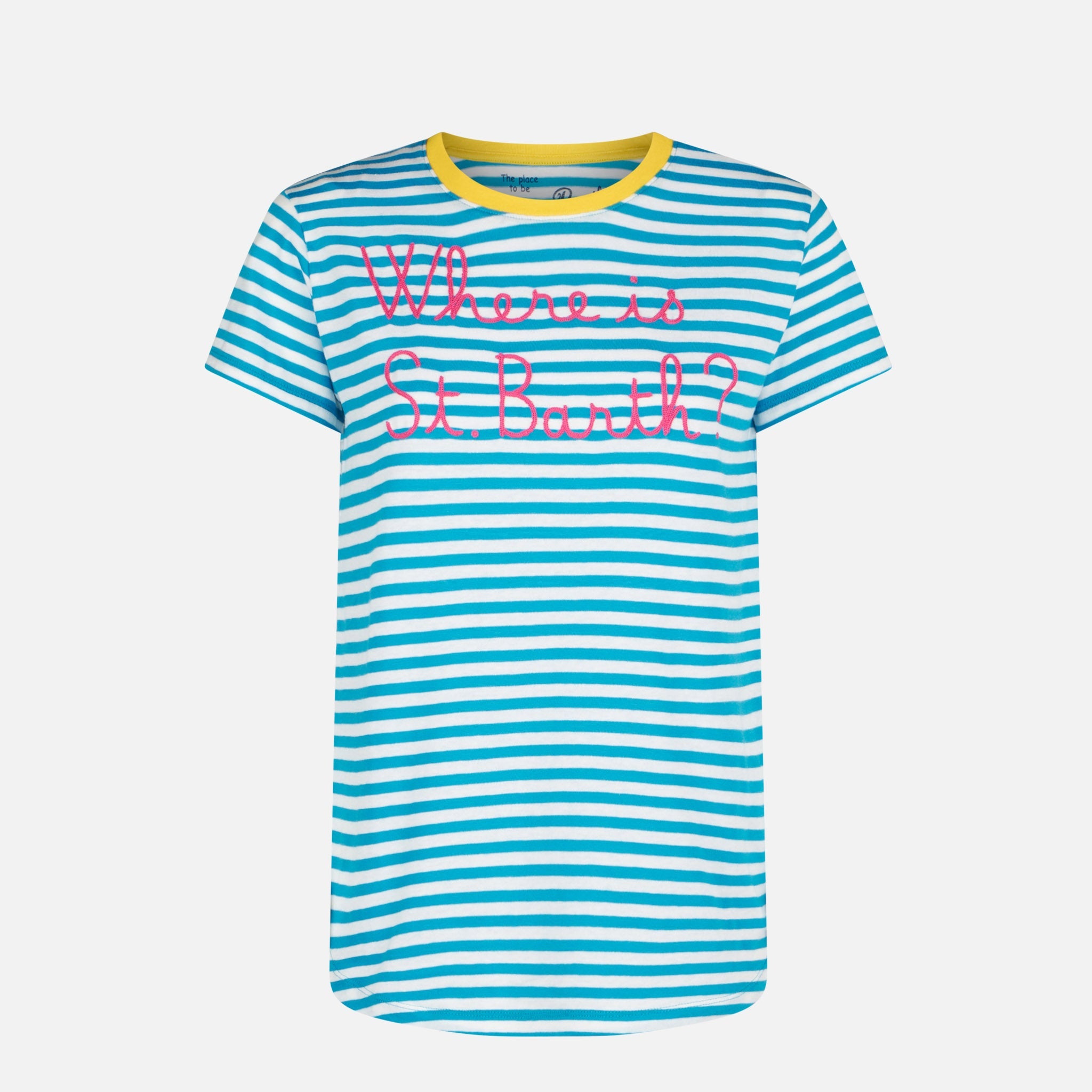 Bluette Cotton T-Shirt With Where Is St. Barth? Embroidery Blue