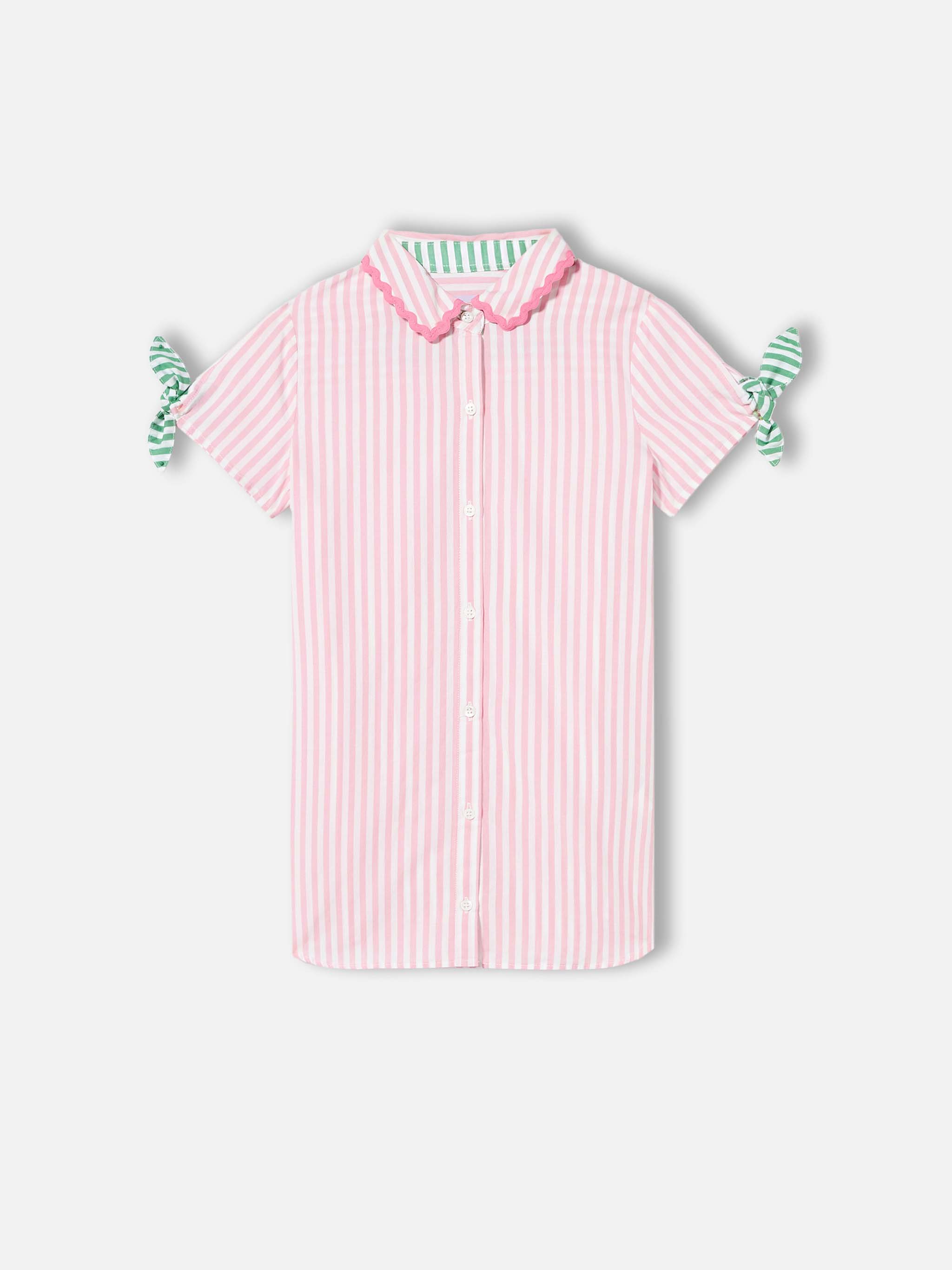 Girl Striped Shirt Dress Pink