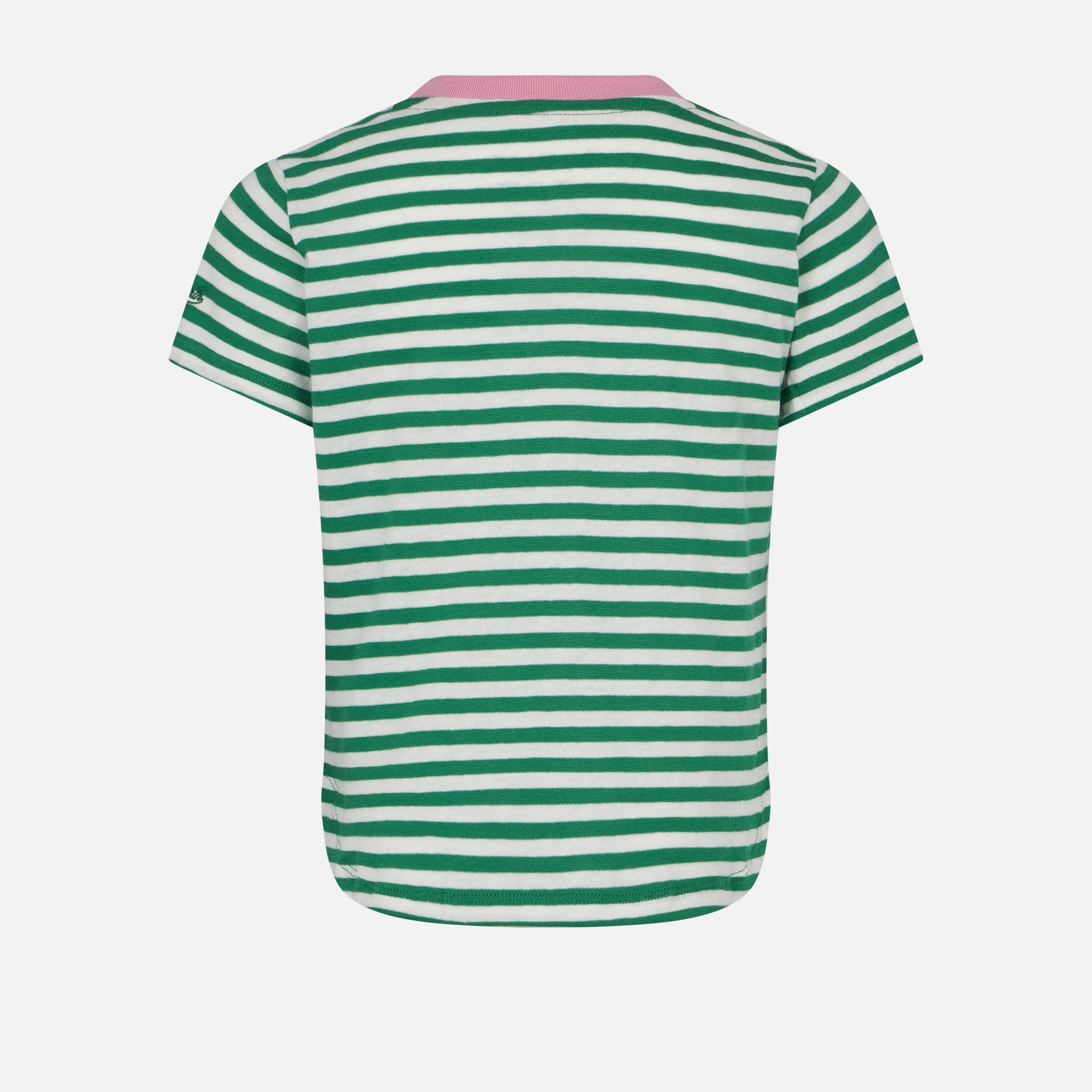 Girl T-Shirt With Stripes And Embroidery Green