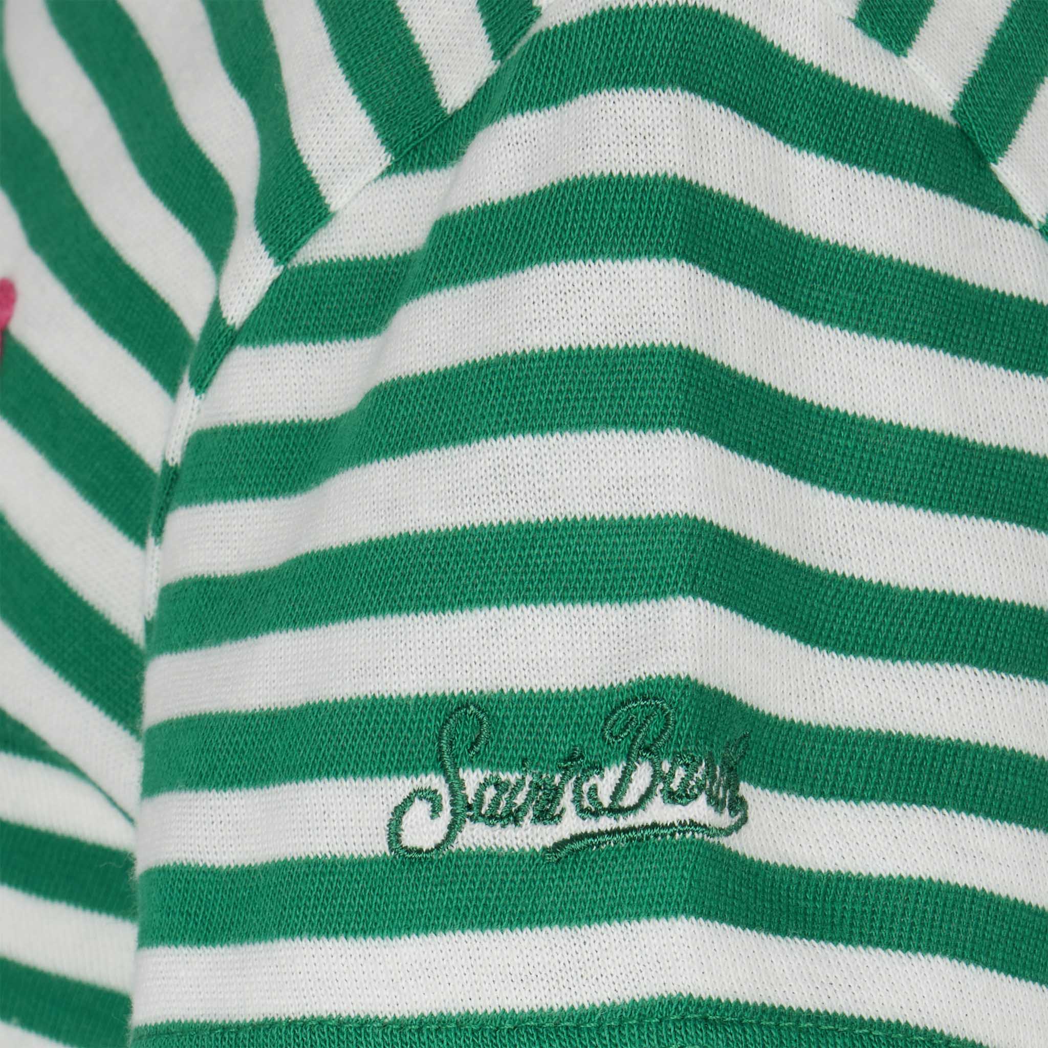Girl T-Shirt With Stripes And Embroidery Green
