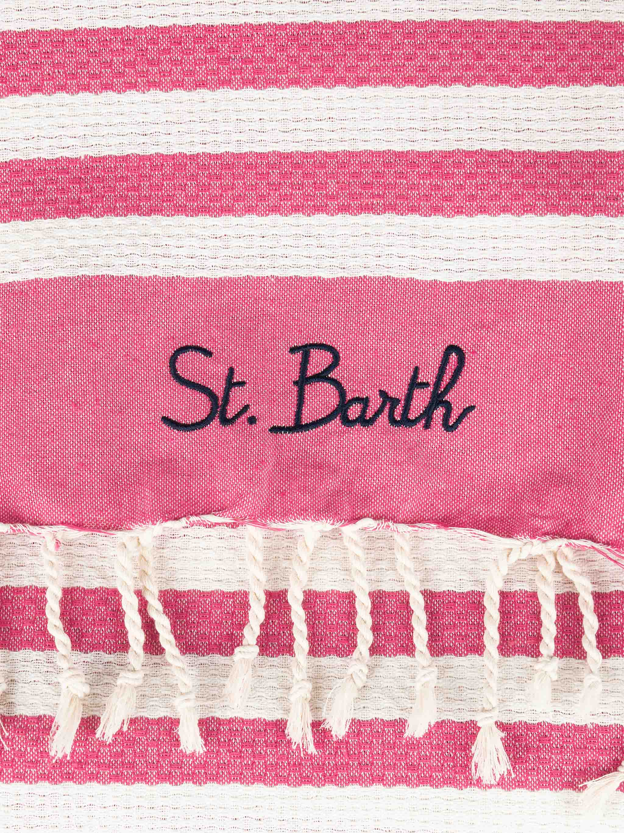 Cotton Beach Towel Fouta With Fuchsia Striped Print Pink