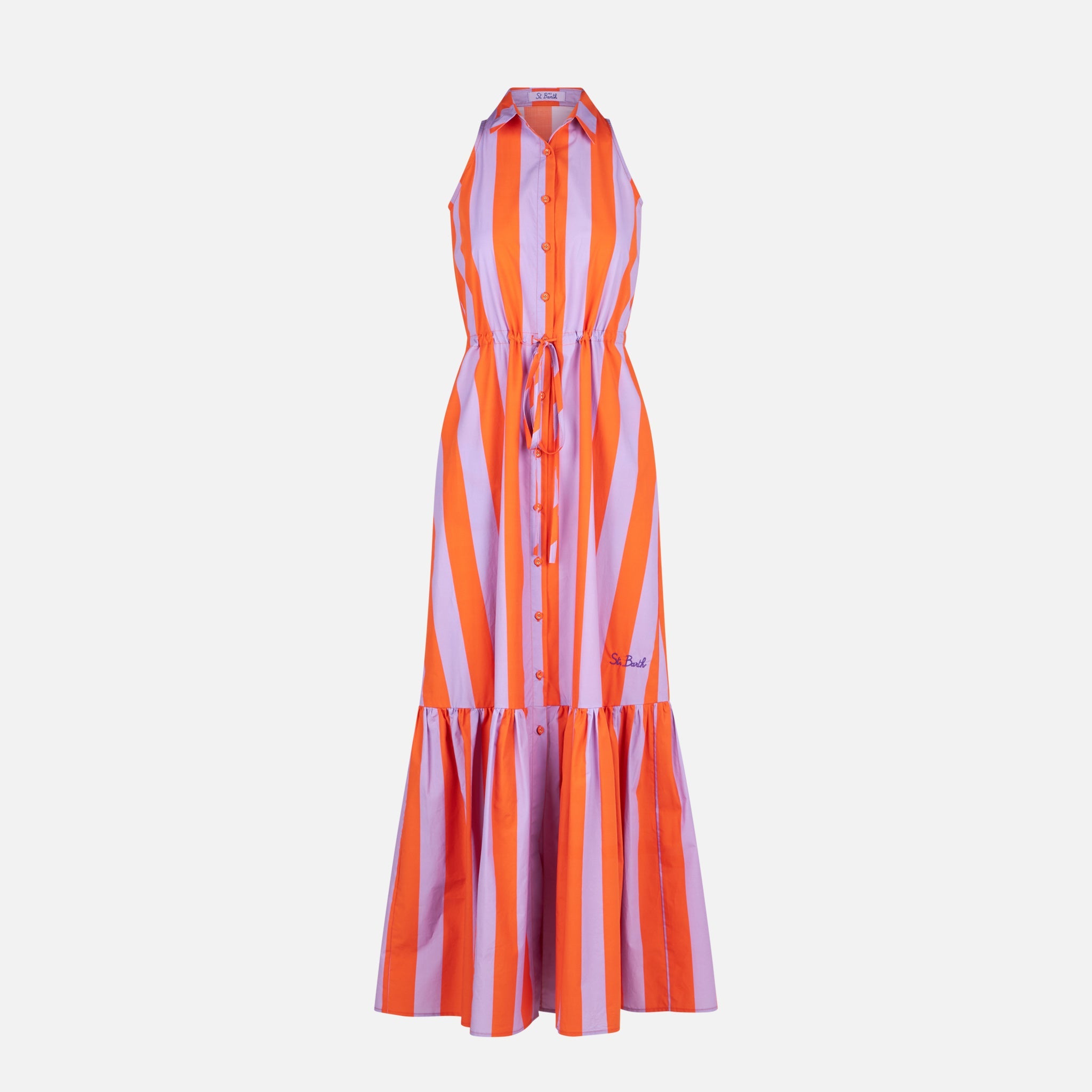 Ida Cotton Long Dress With Striped Print Orange