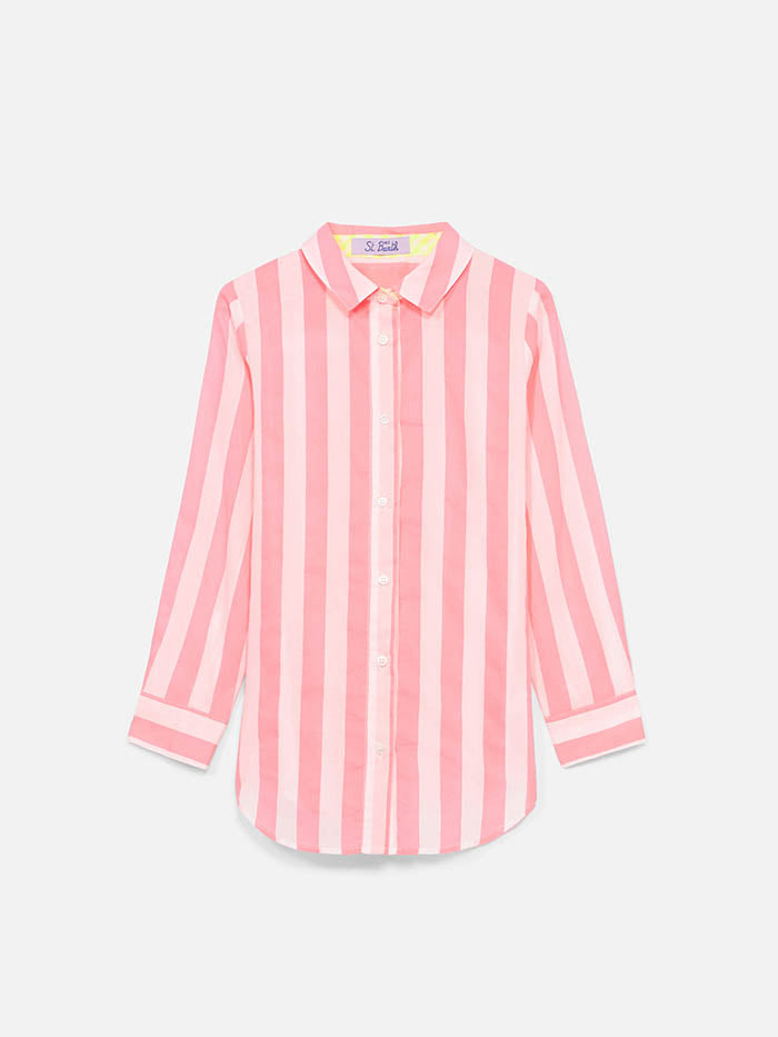 Striped Mini Brigitte Shirt With St. Barth Local Embroidery Pink