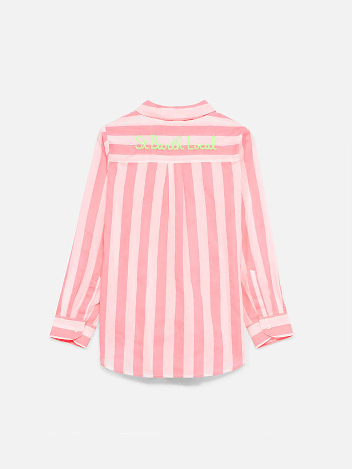 Striped Mini Brigitte Shirt With St. Barth Local Embroidery Pink