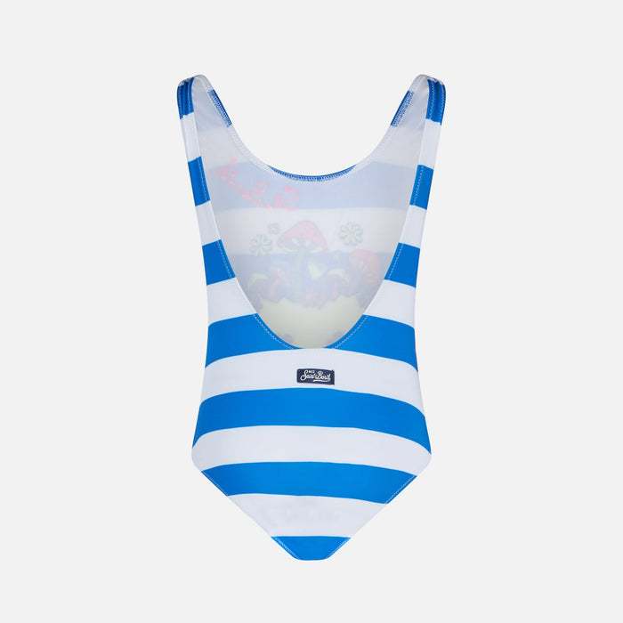 Girl One Piece Swimsuit With 70 Smile Print Blue