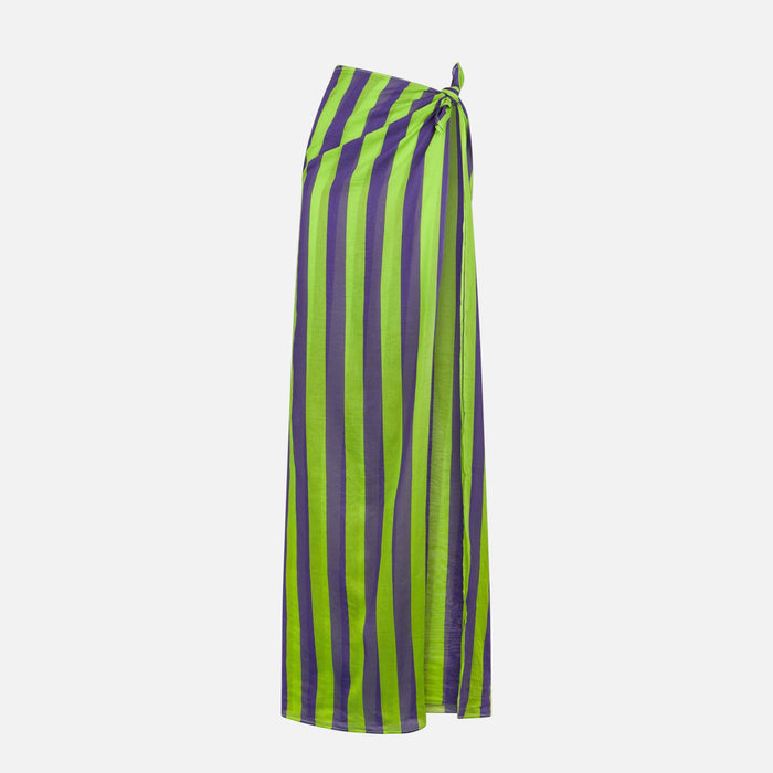 Cotton Pareo With Striped Print Green Sarong