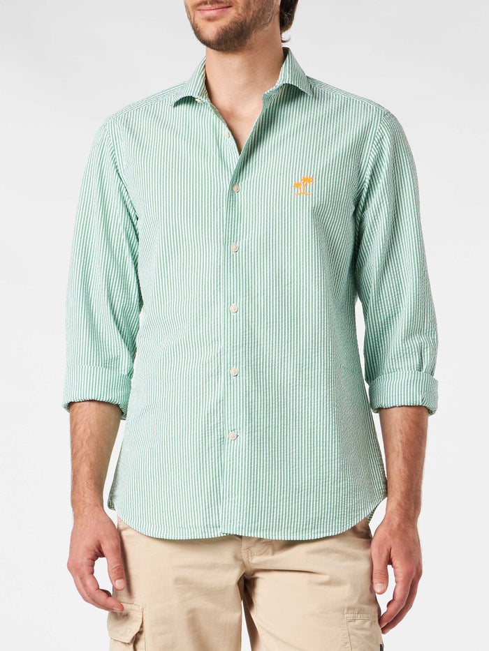 Man Seersucker Striped Pamplona Shirt Green