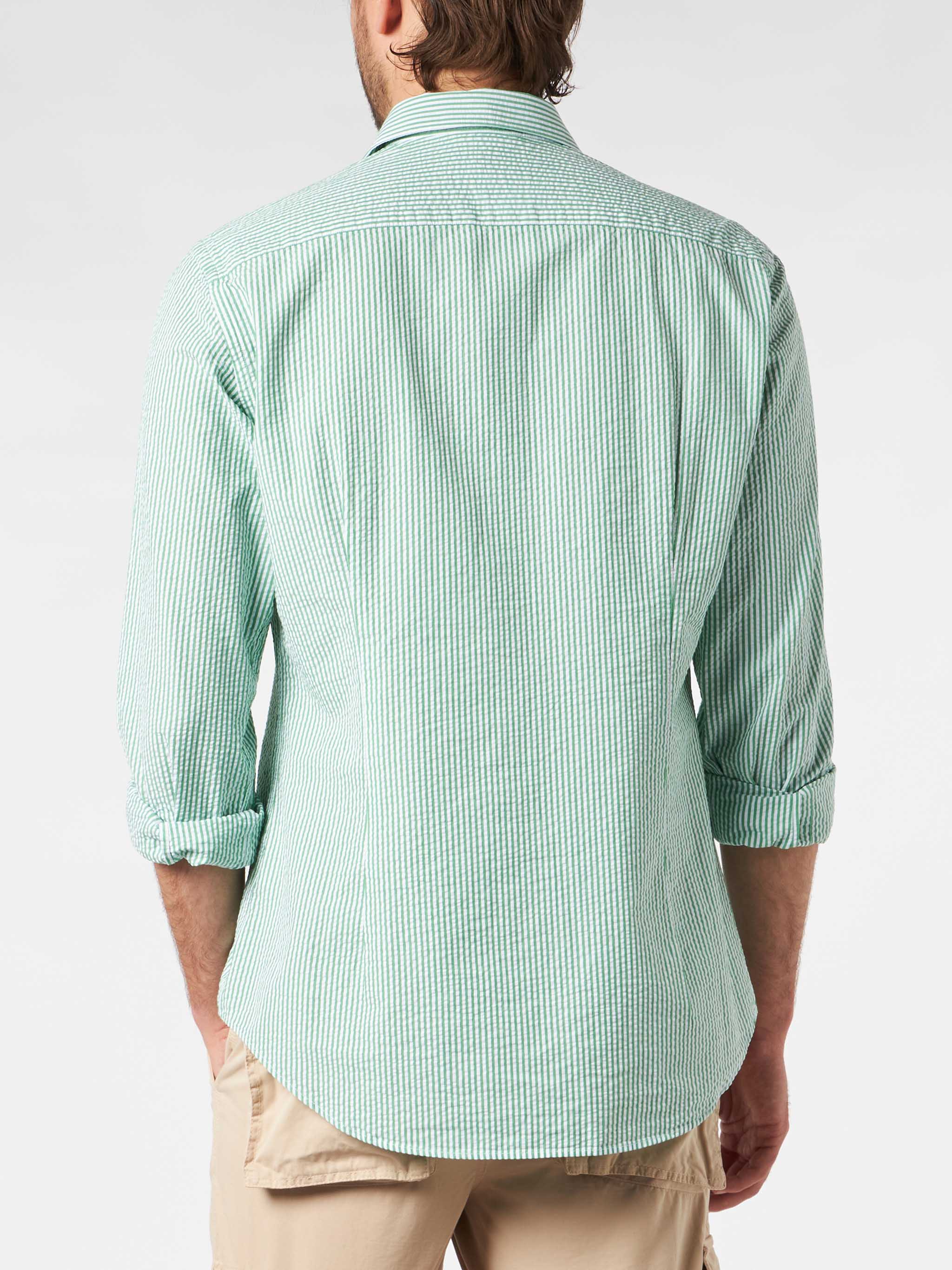 Man Seersucker Striped Pamplona Shirt Green
