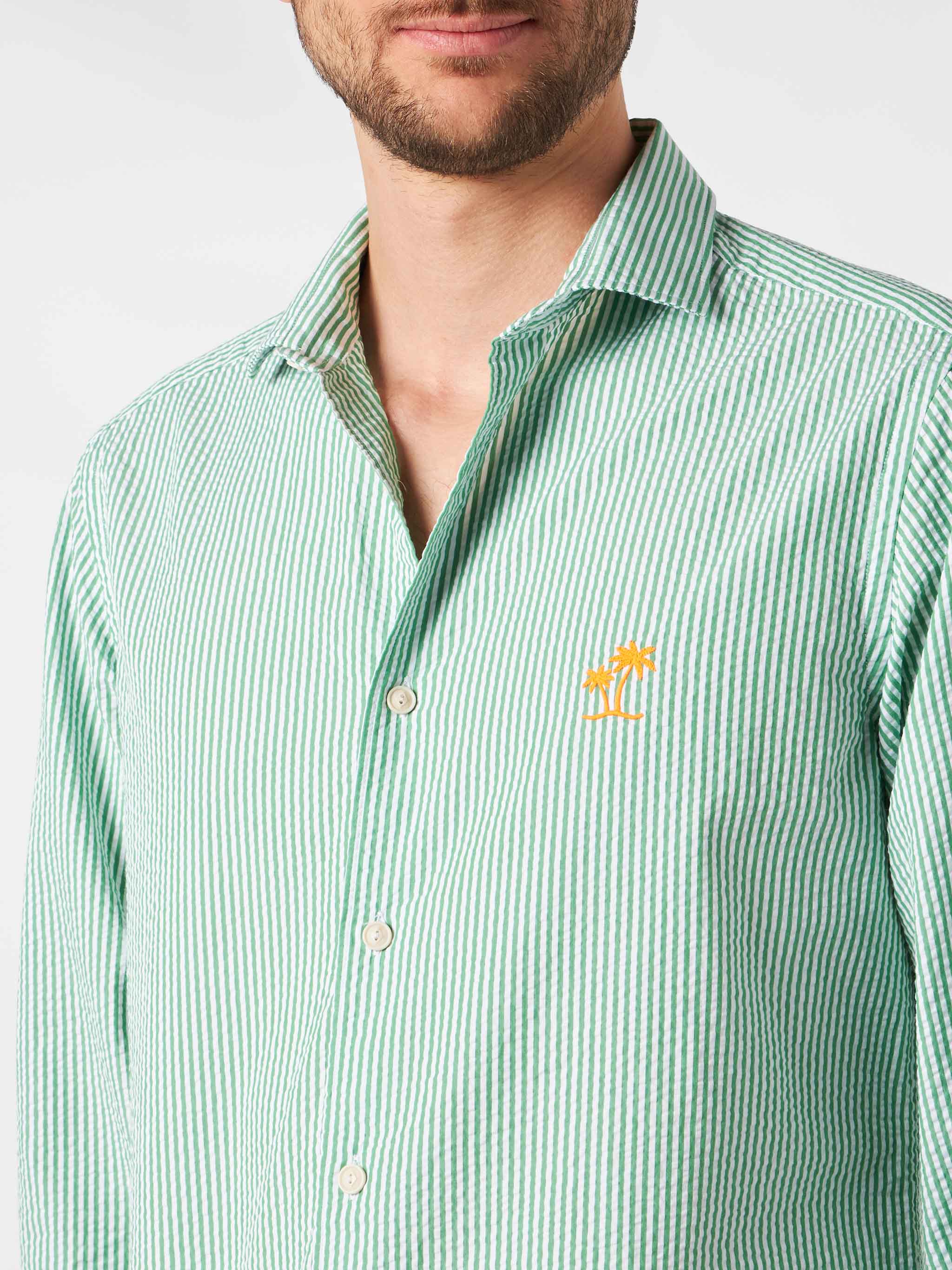 Man Seersucker Striped Pamplona Shirt Green