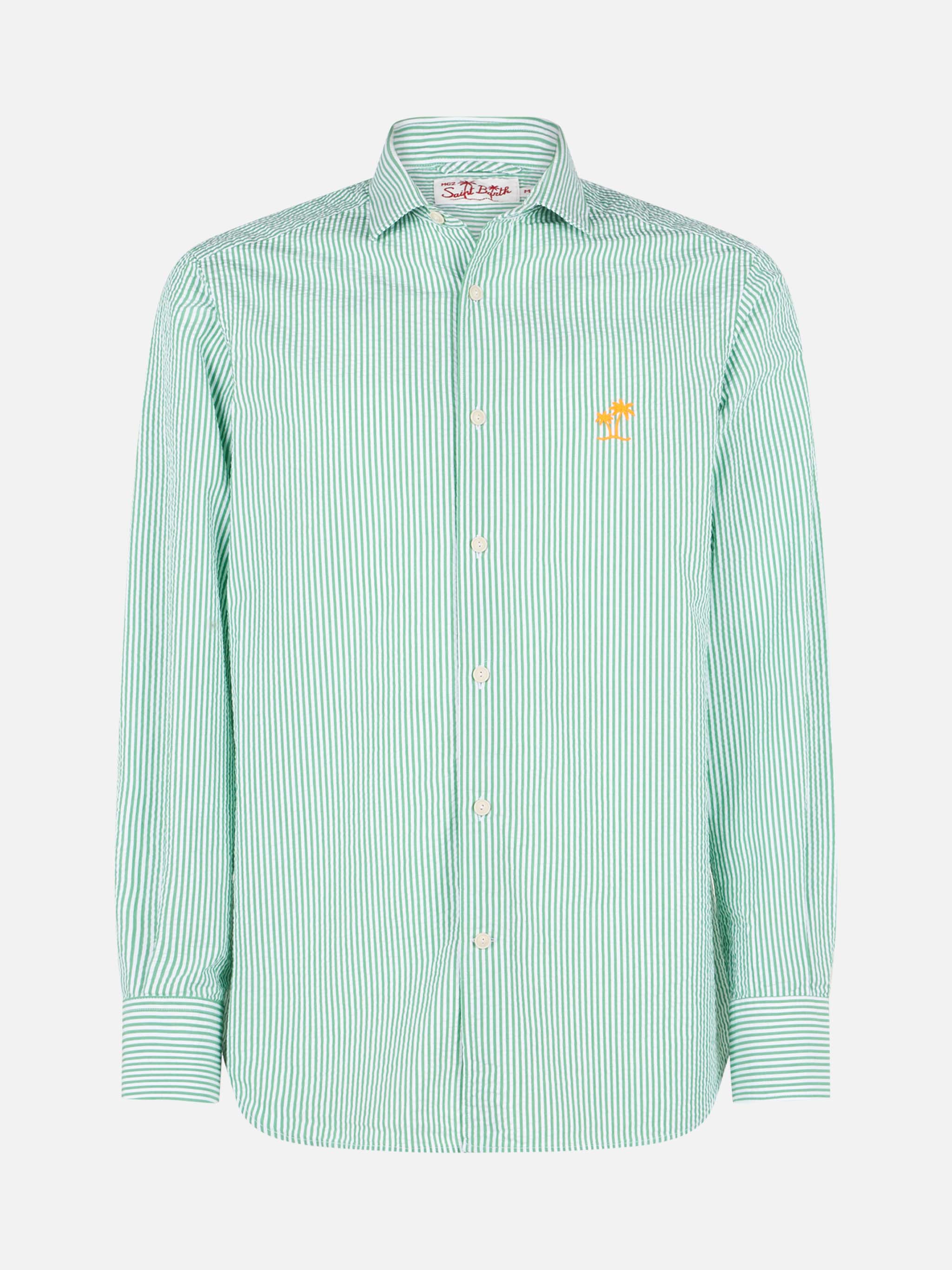 Man Seersucker Striped Pamplona Shirt Green