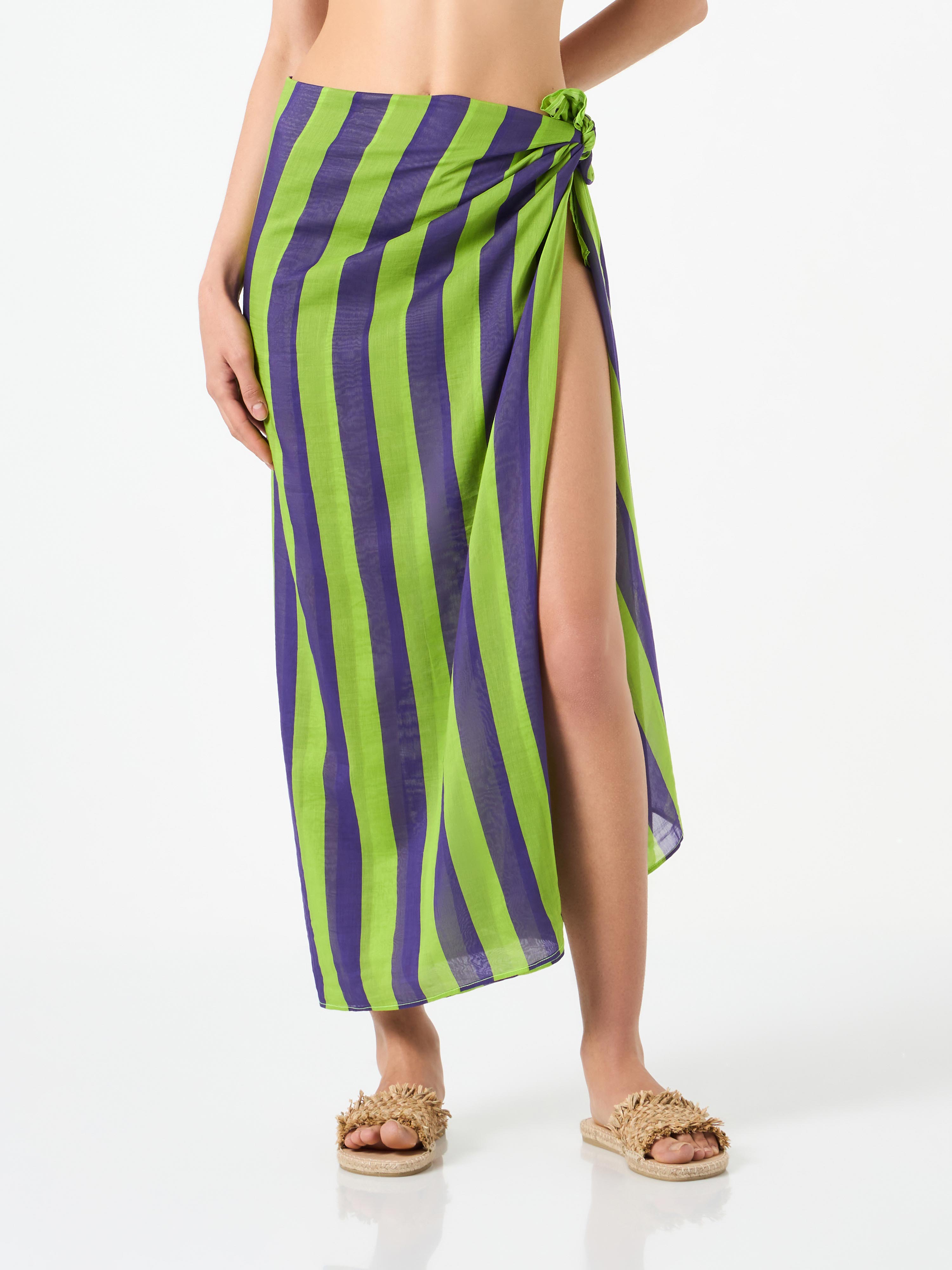 Cotton Pareo With Striped Print Green Sarong