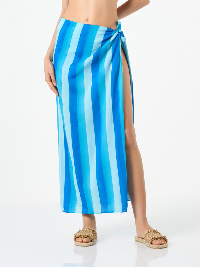 Cotton Pareo Skirt With Striped Print Blue Sarong