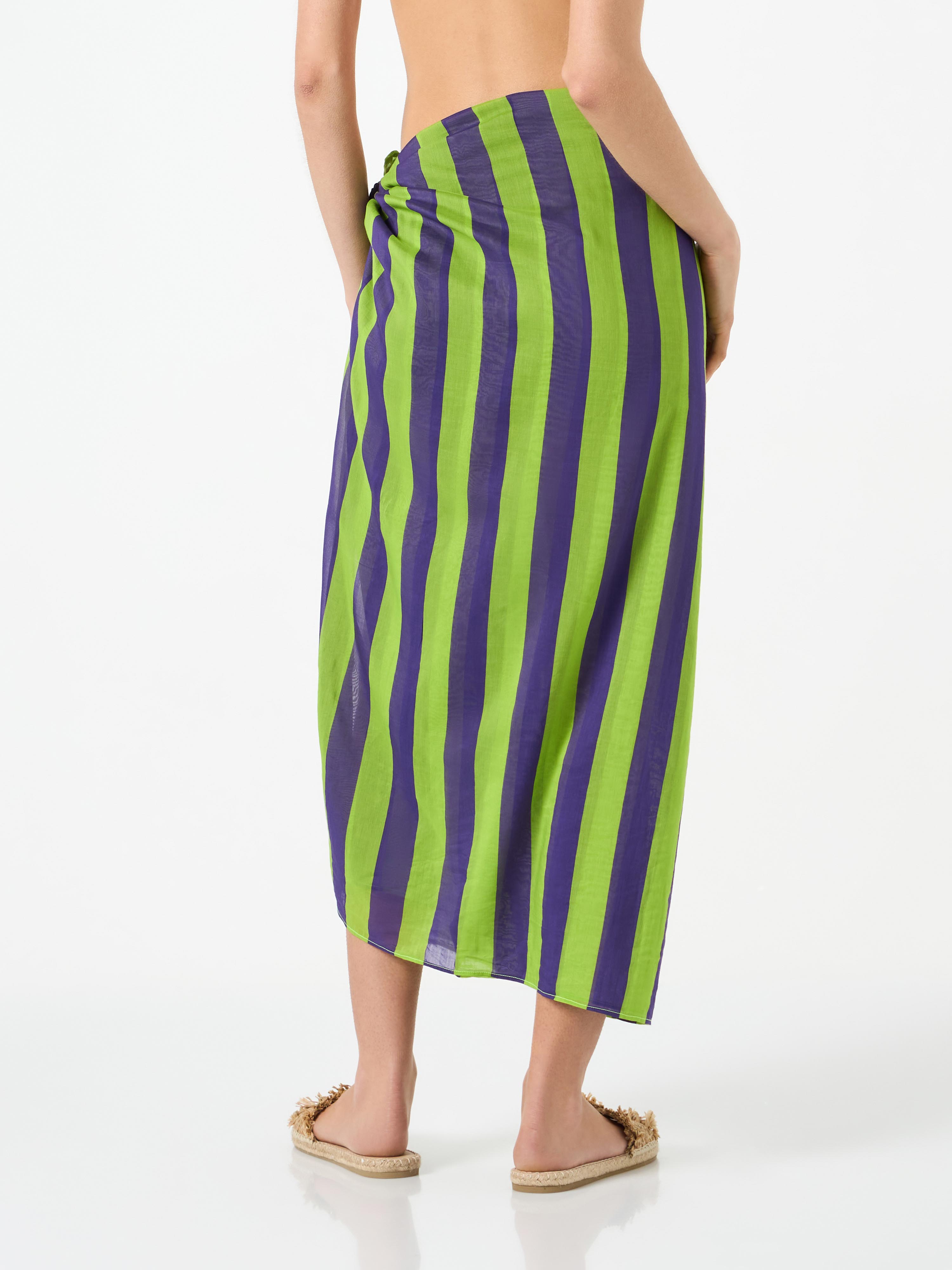 Cotton Pareo With Striped Print Green Sarong