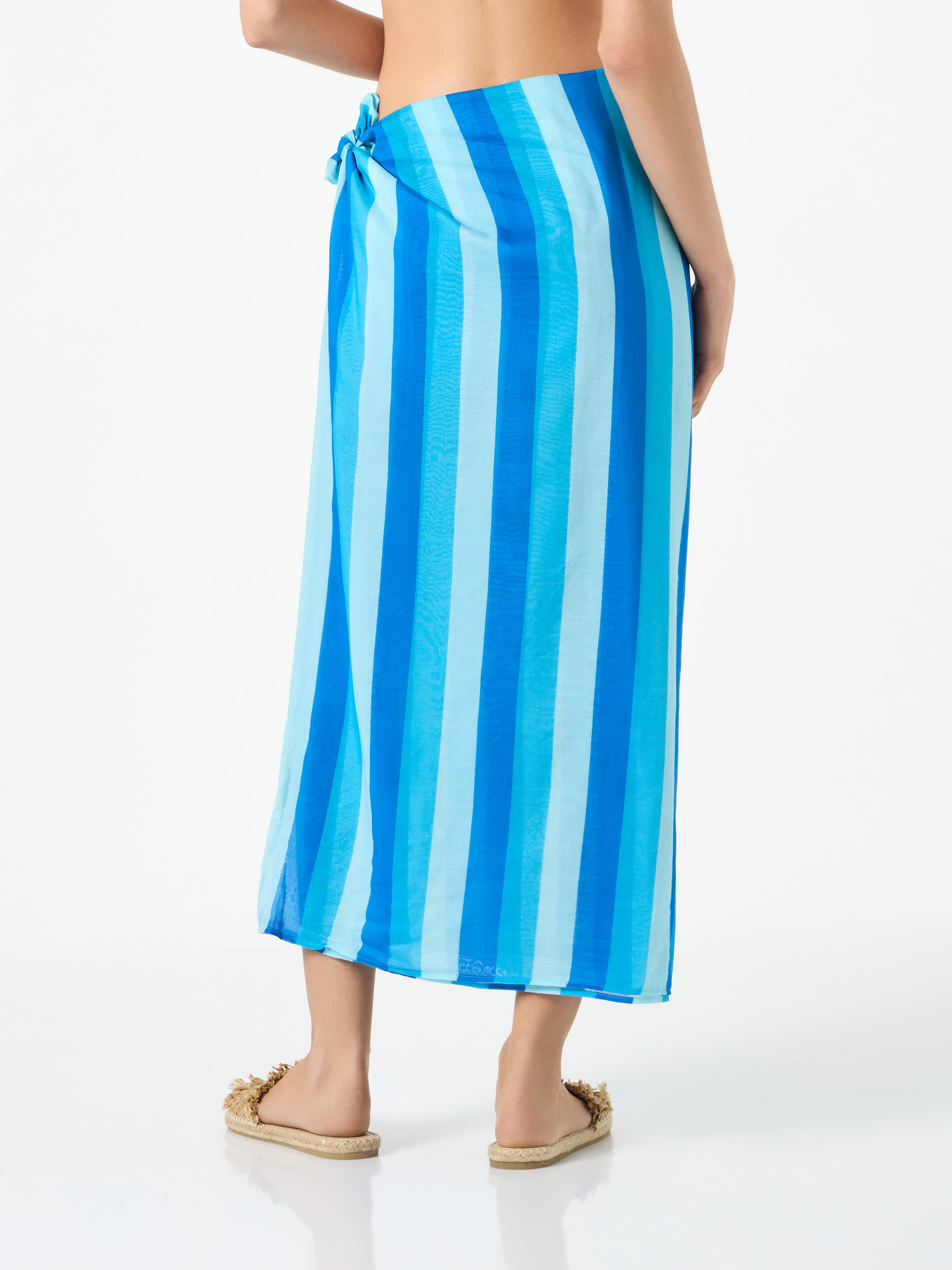 Cotton Pareo Skirt With Striped Print Blue Sarong