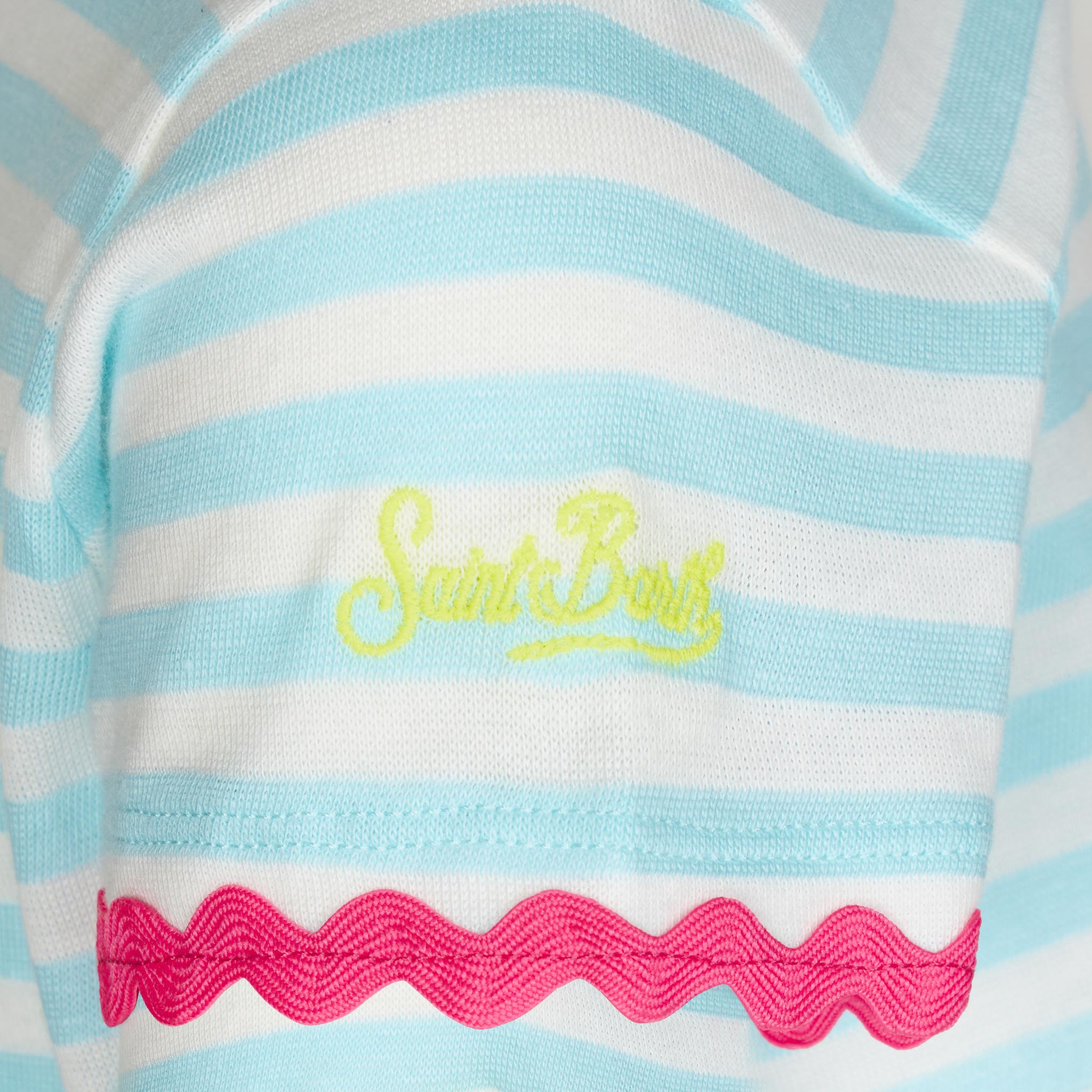 Girl Striped T-Shirt With Saint Barth Embroidery Green