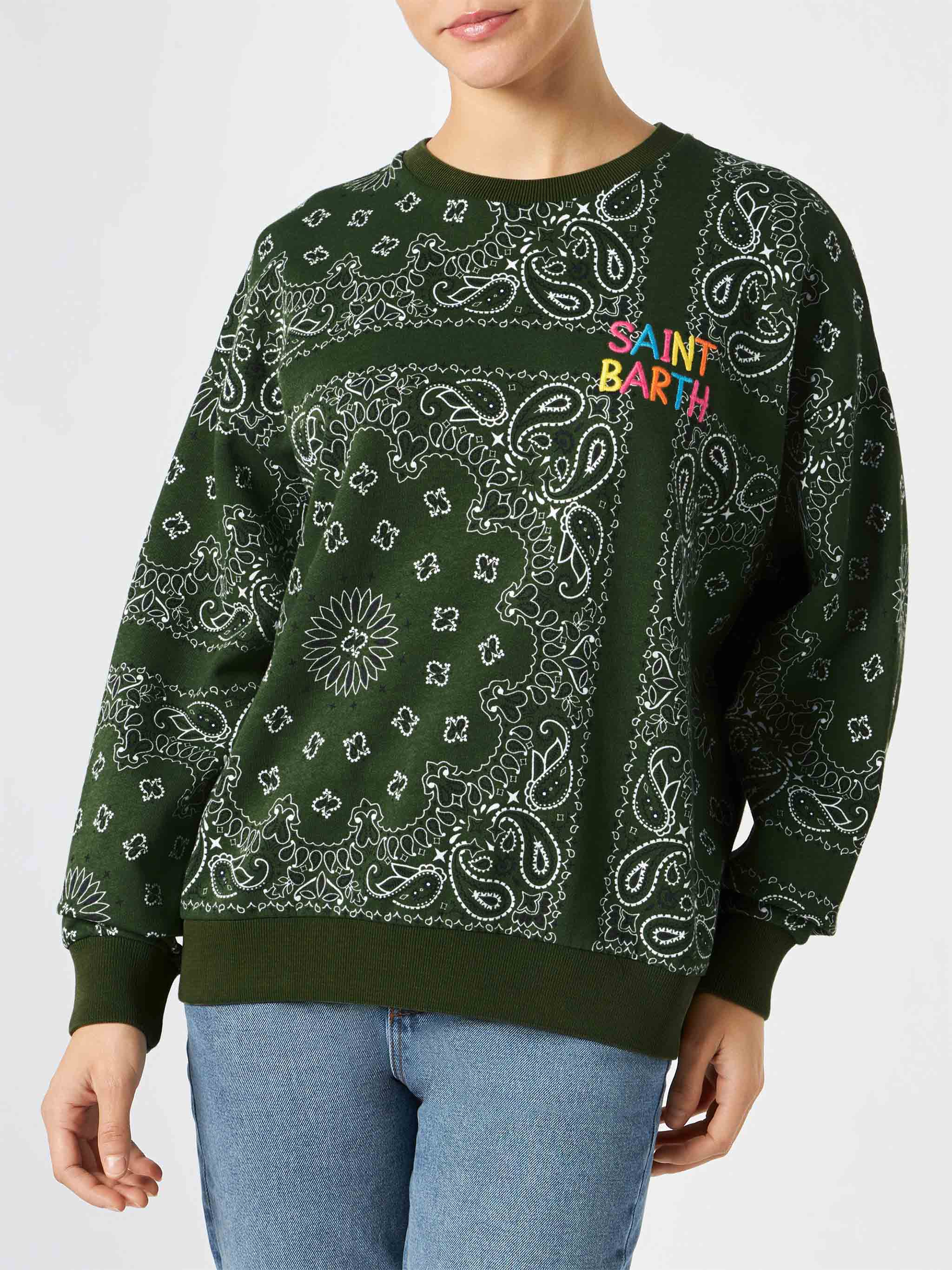 Stardust Green Bandana Print Cotton Sweatshirt