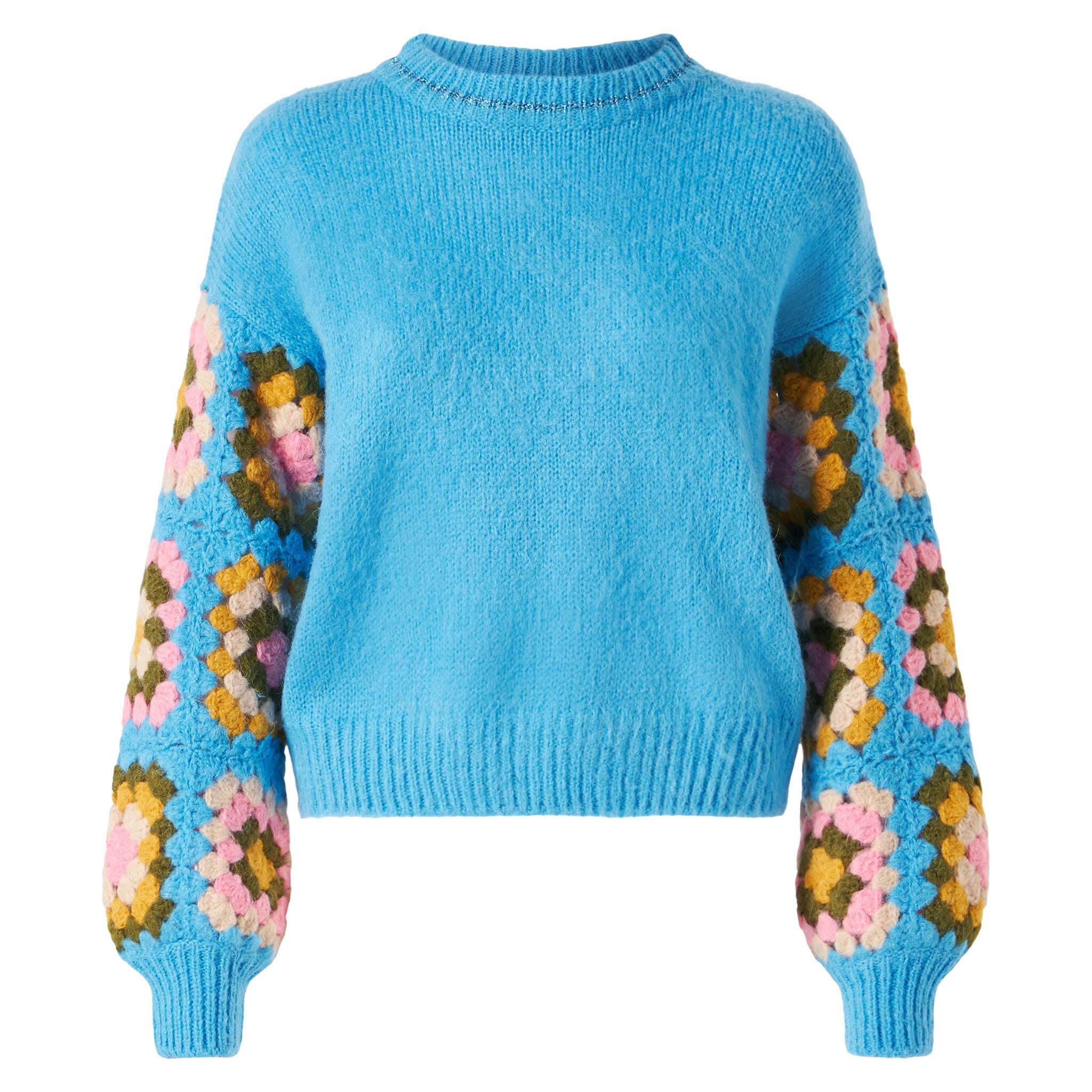 Light Blue Danya Soft Crochet Sweater With Sleeves