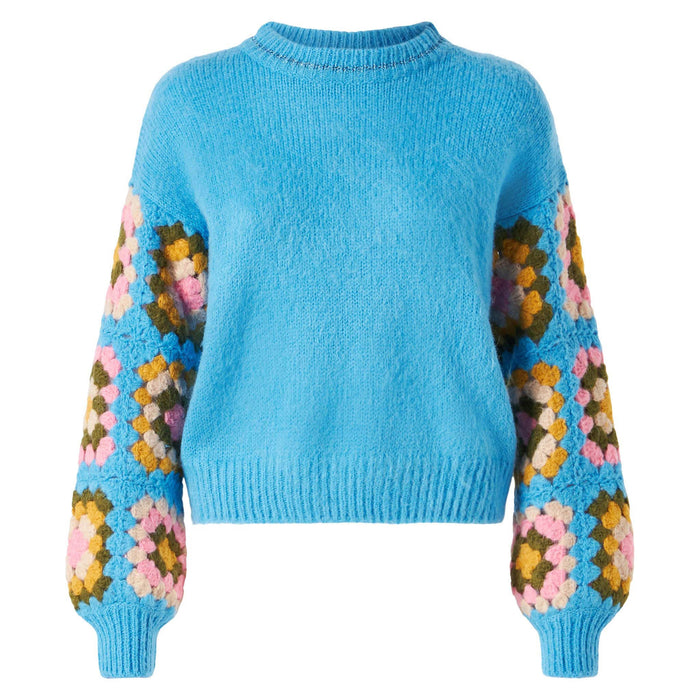 Light Blue Danya Soft Crochet Sweater With Sleeves