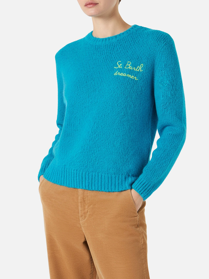 New Queen Light Blue Brushed Sweater With Dreamer Embroidery