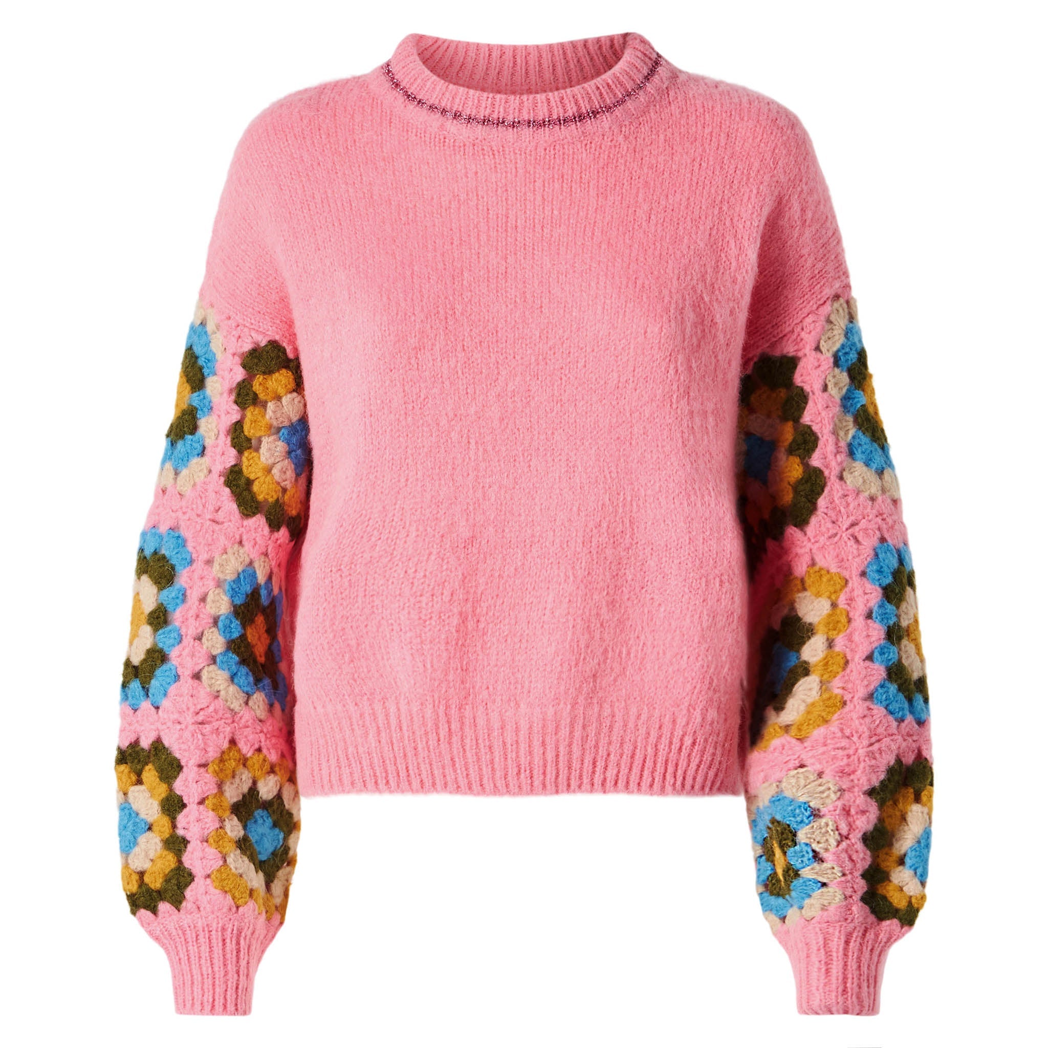 Pink Danya Soft Crochet Sweater With Sleeves