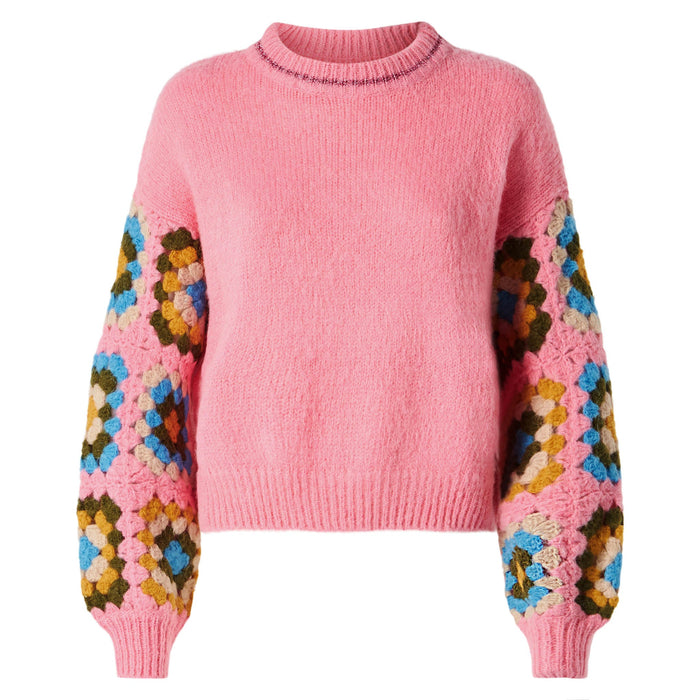 Pink Danya Soft Crochet Sweater With Sleeves