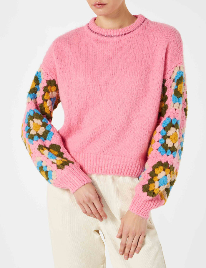 Pink Danya Soft Crochet Sweater With Sleeves