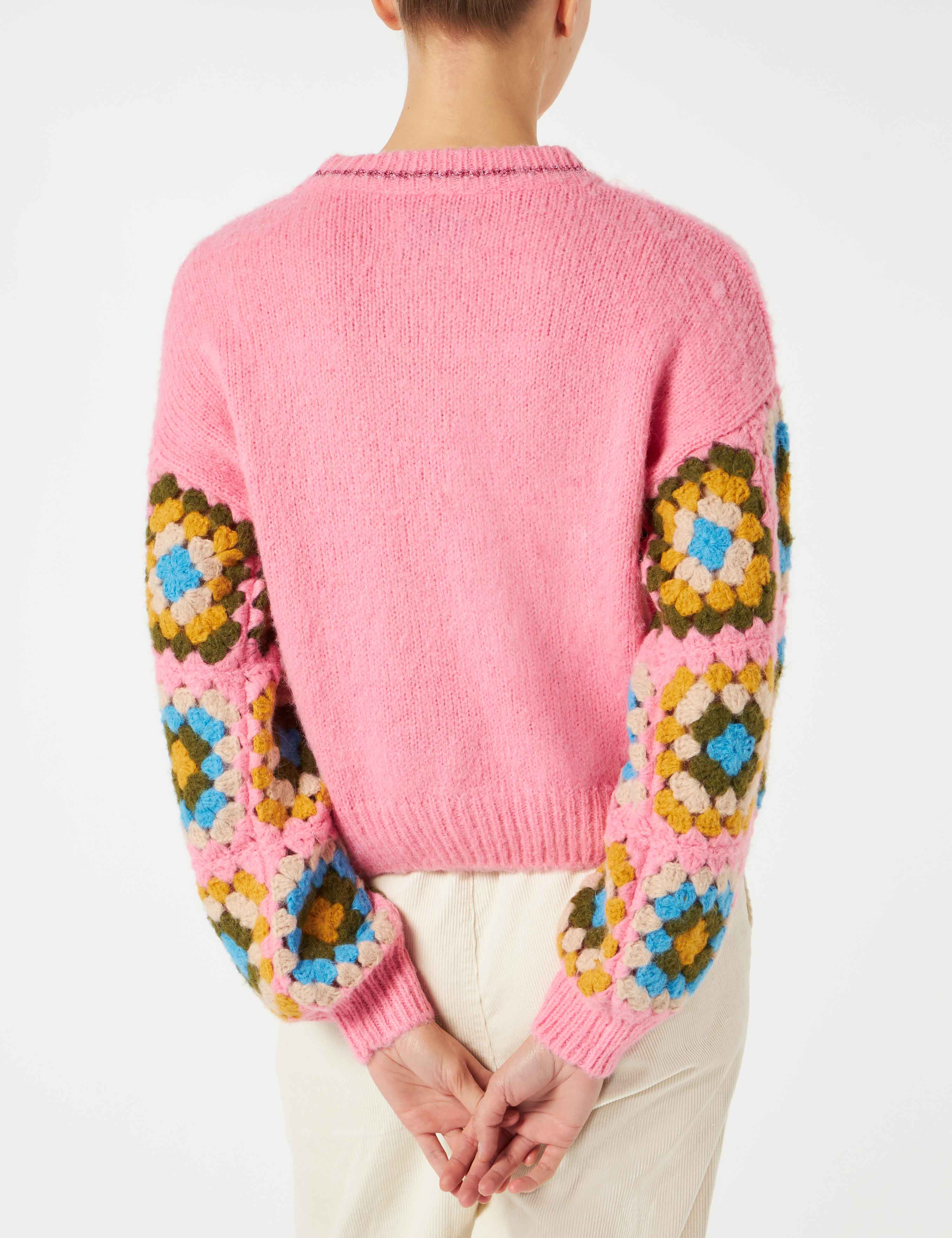 Pink Danya Soft Crochet Sweater With Sleeves
