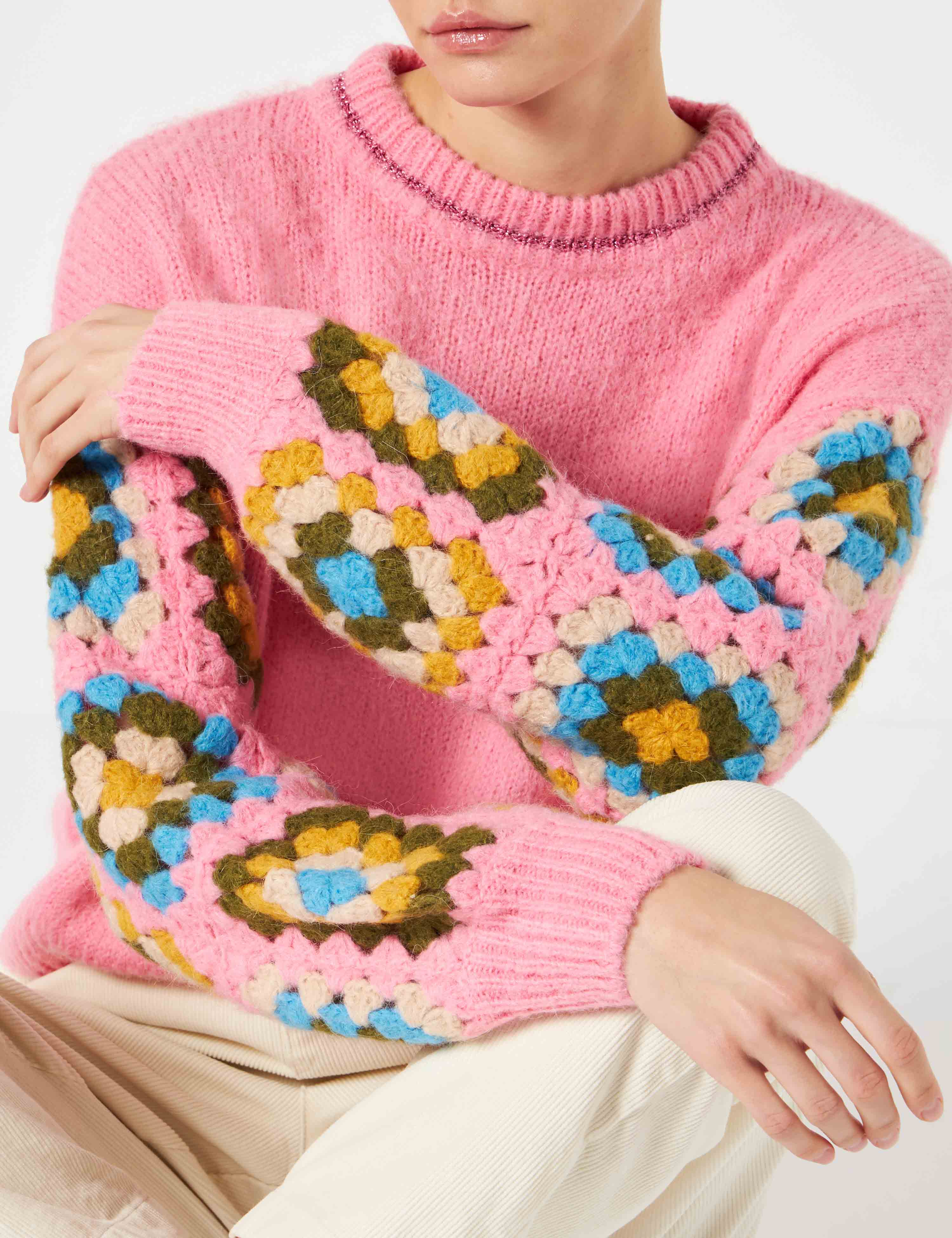 Pink Danya Soft Crochet Sweater With Sleeves
