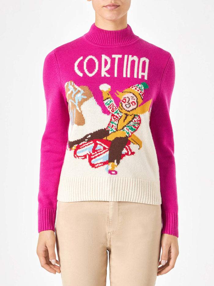 Fuchsia Peak Sweater With Cortina Print Pink