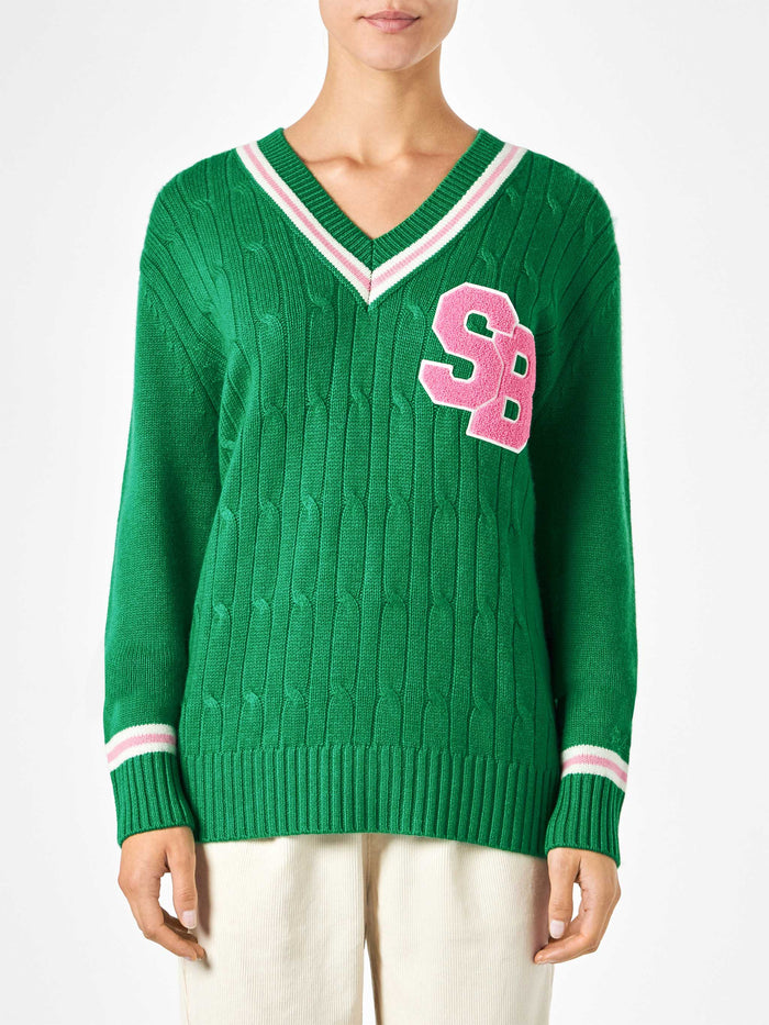 Green Braided Roger V-Neck Sweater