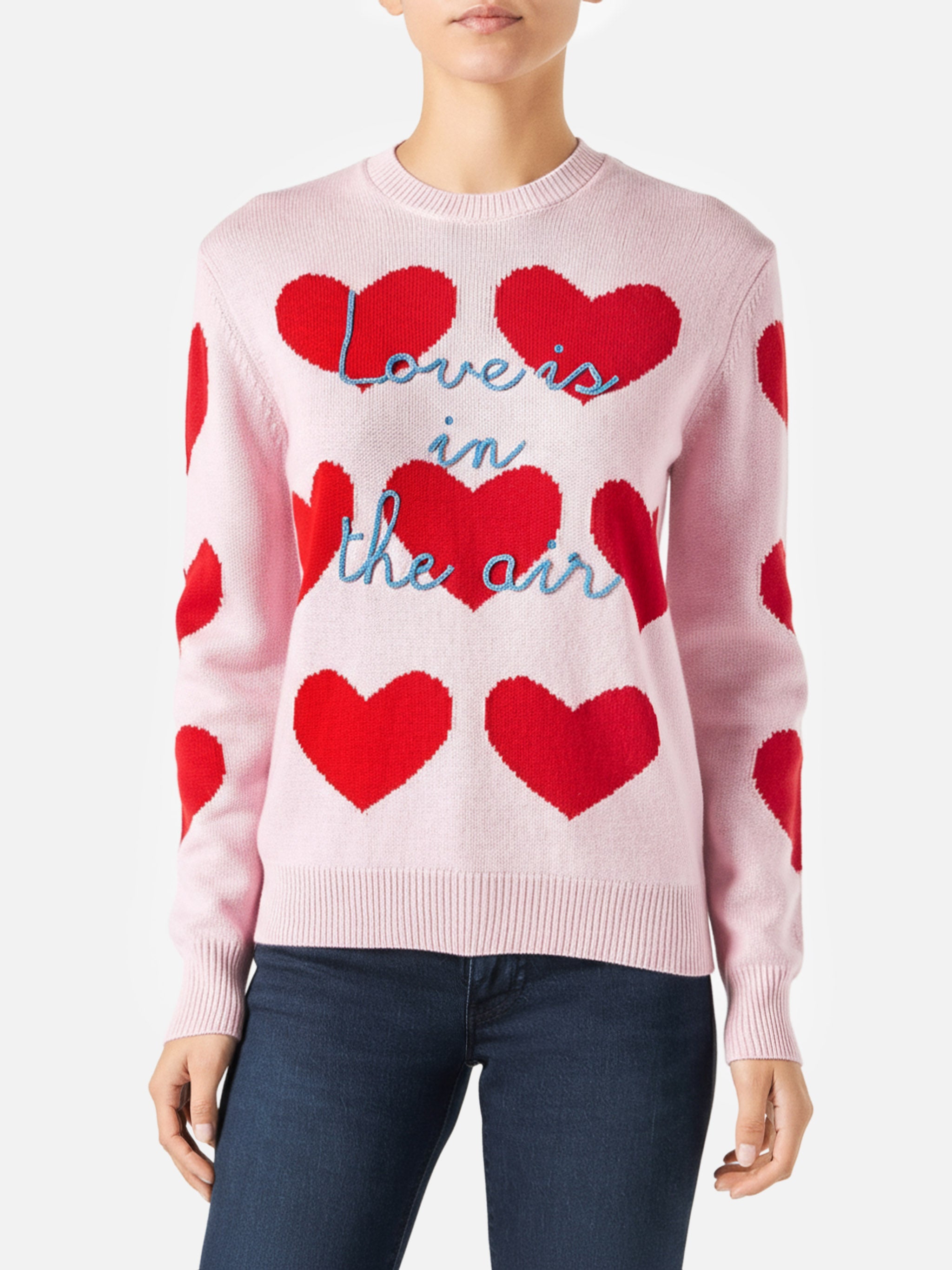 New Queen Heart Jacquard Sweater With Embroidery Pink