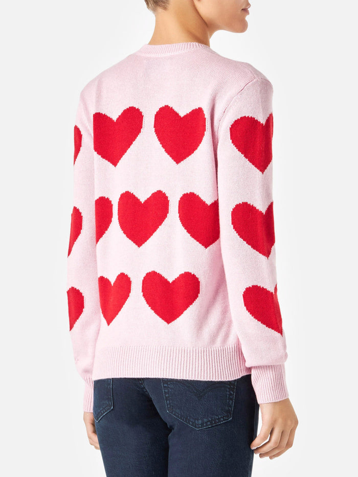 New Queen Heart Jacquard Sweater With Embroidery Pink
