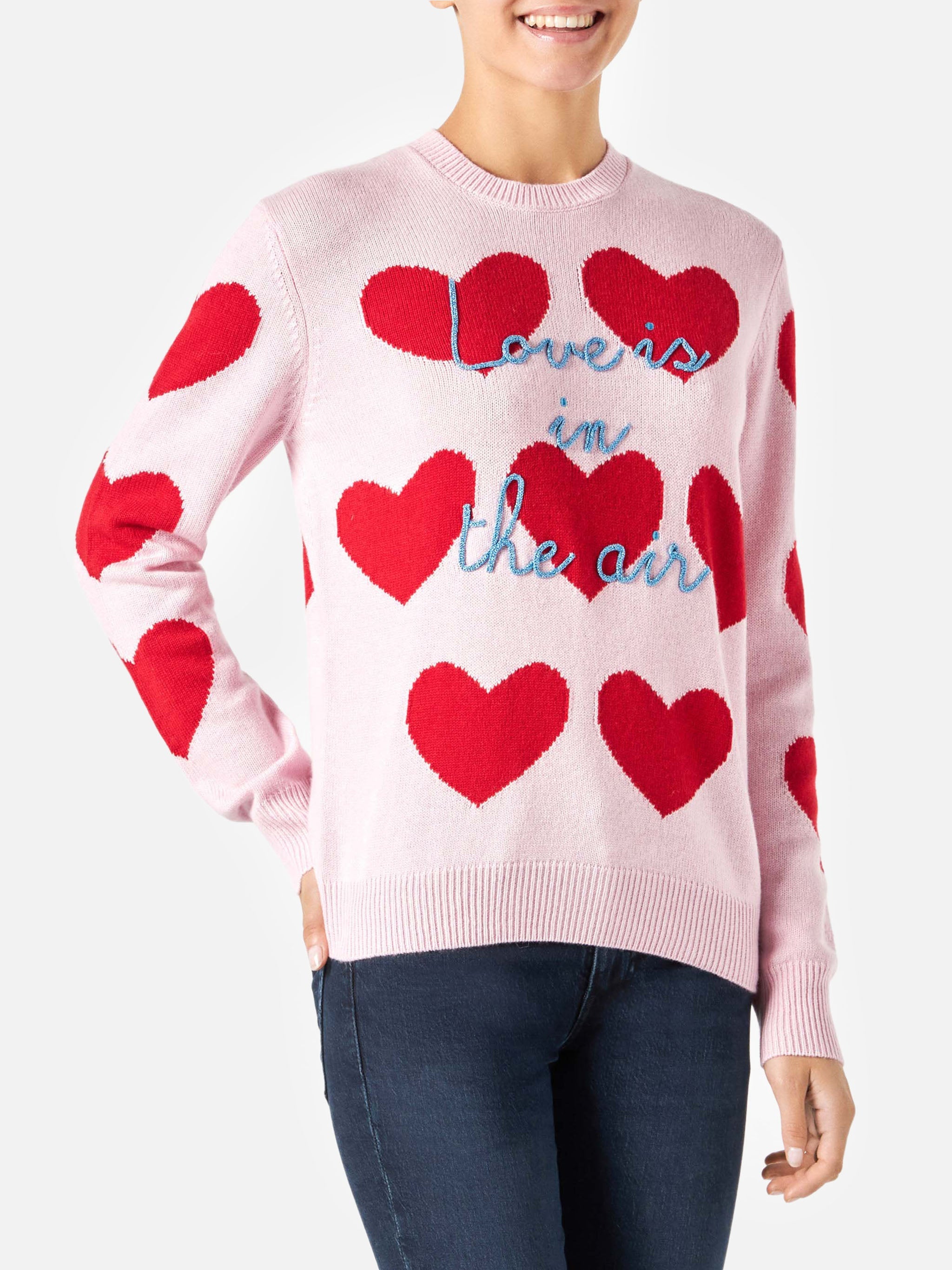 New Queen Heart Jacquard Sweater With Embroidery Pink