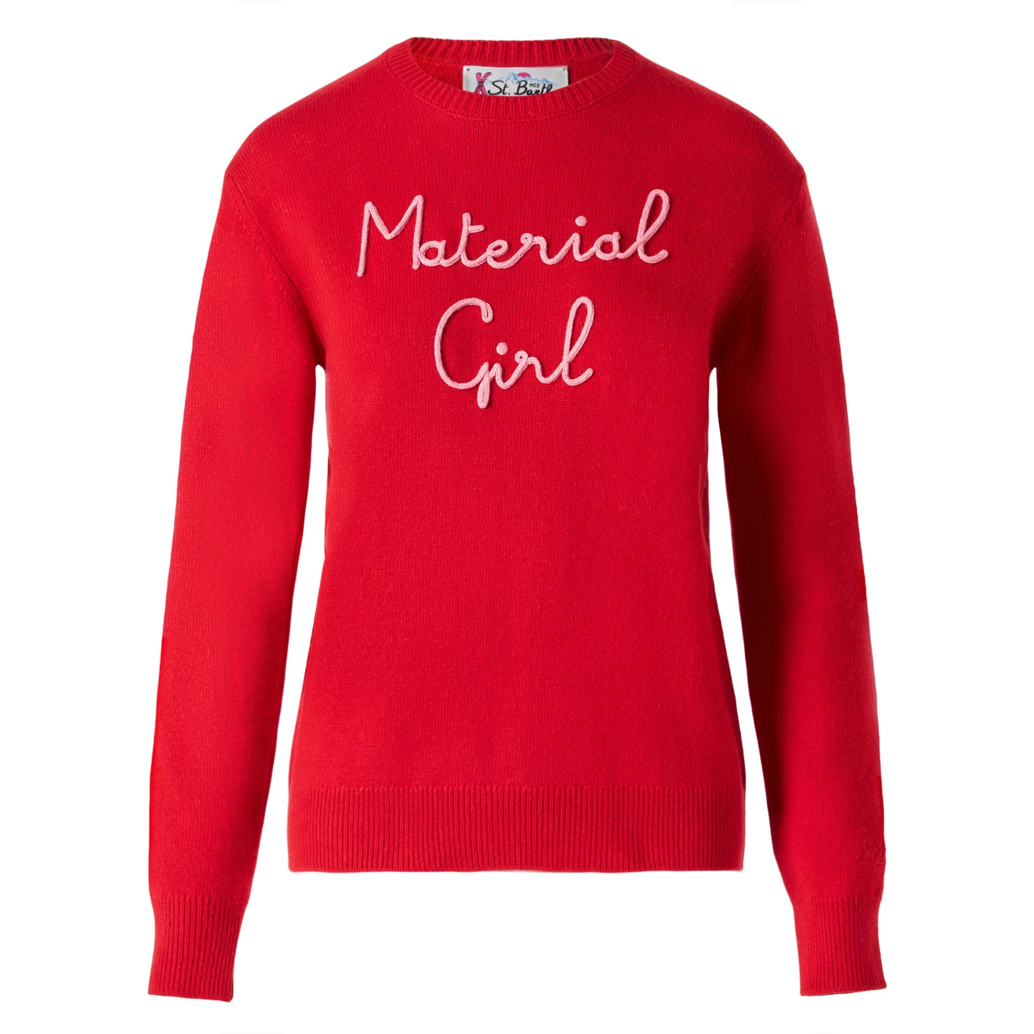 Blended Cashmere Crewneck With Material Girl Embroidery Red