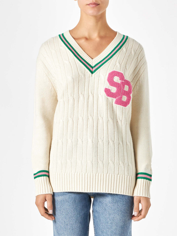 Roger White Cashmere Blend V-Neck Sweater With Patch