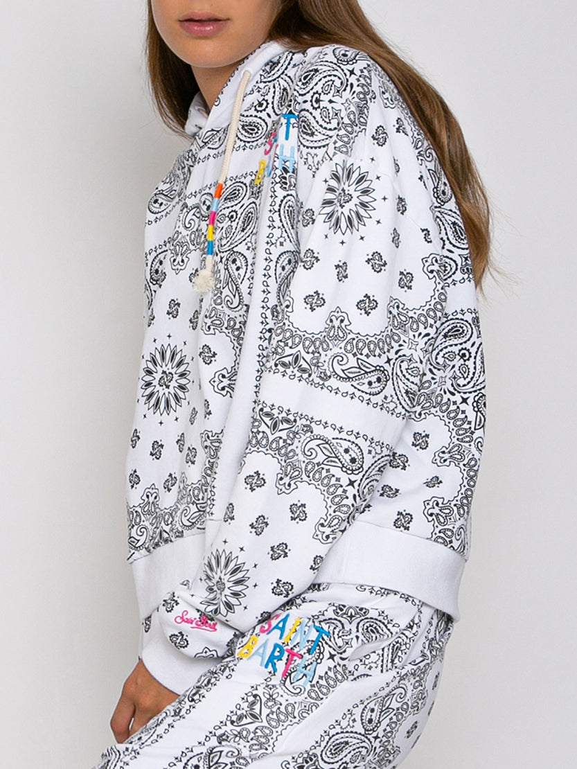 Cotton Bandana Hoodie With Saint Barth Embroidery White Sweatshirt