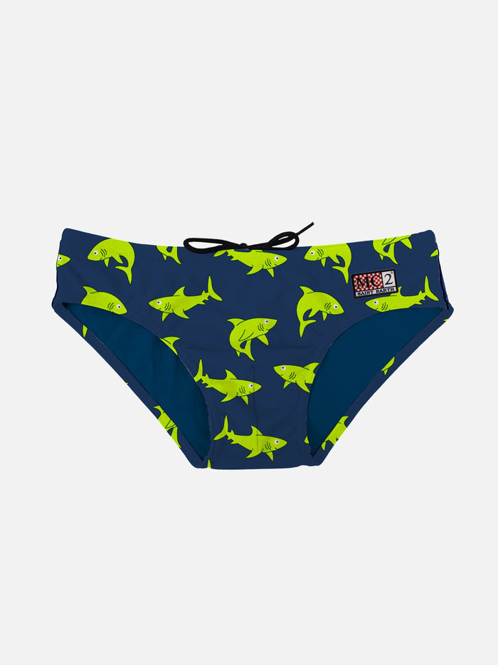 Boy Swim Briefs With Sharks All Over Print Blue Brief / Slip