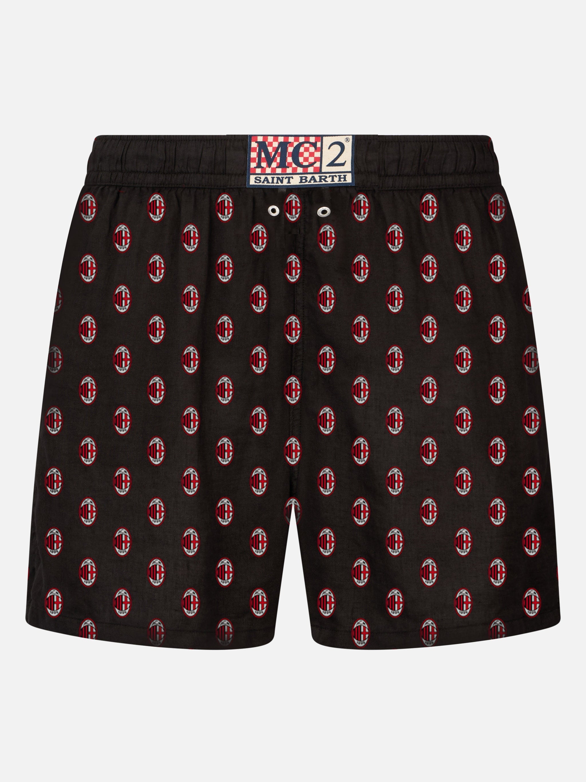 Man Light Fabric Swim Shorts With Milan Print | Special Edition Black Swimshort