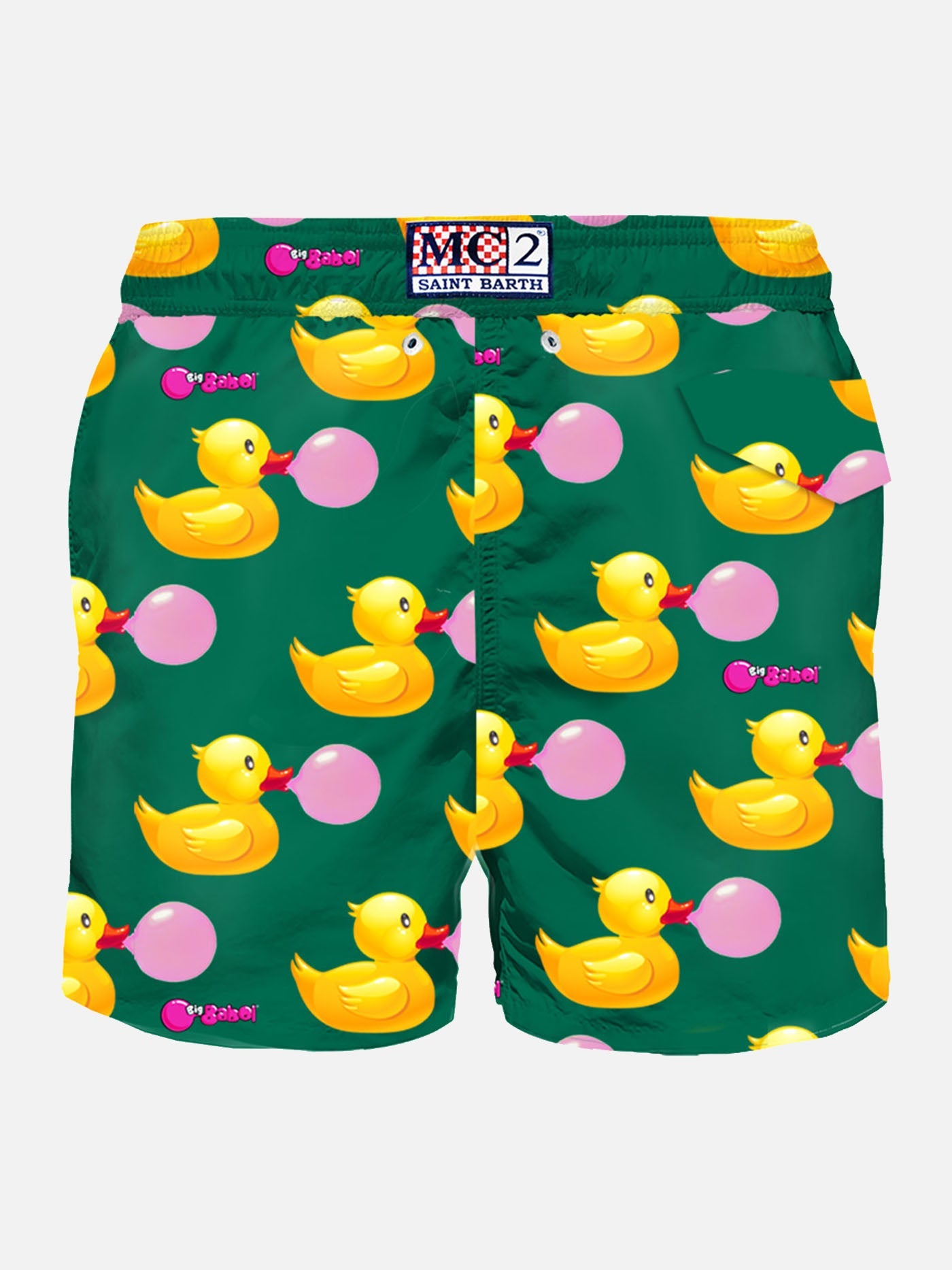 Man Swim Shorts With Ducky And Big Babol Print | Babol® Special Edition Green Swimshort