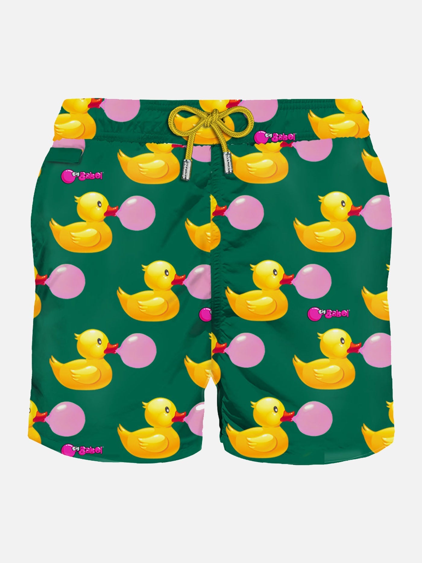 Man Swim Shorts With Ducky And Big Babol Print | Babol® Special Edition Green Swimshort