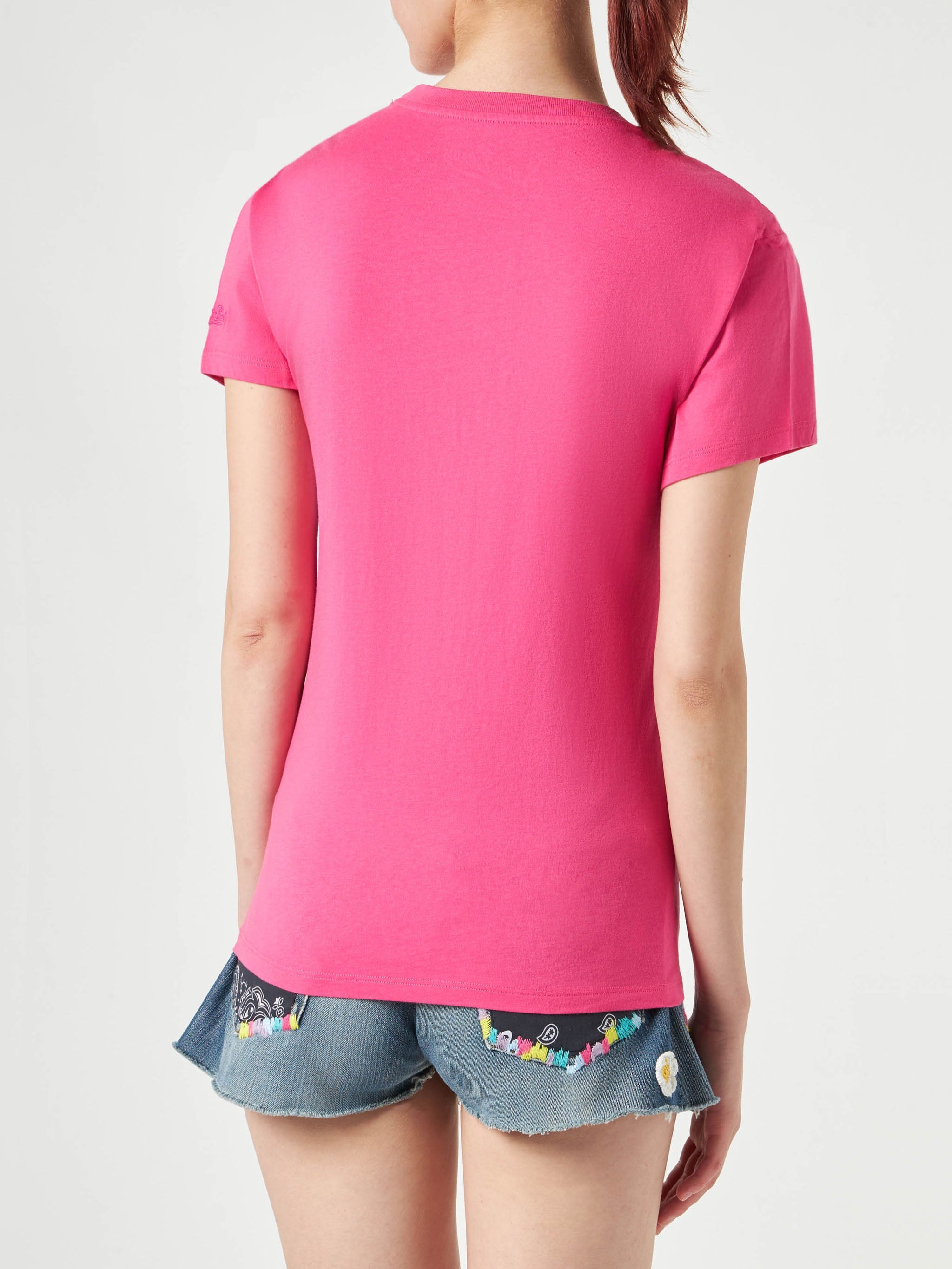 Emilie Fuchsia Cotton T-Shirt With Embroidery Pink