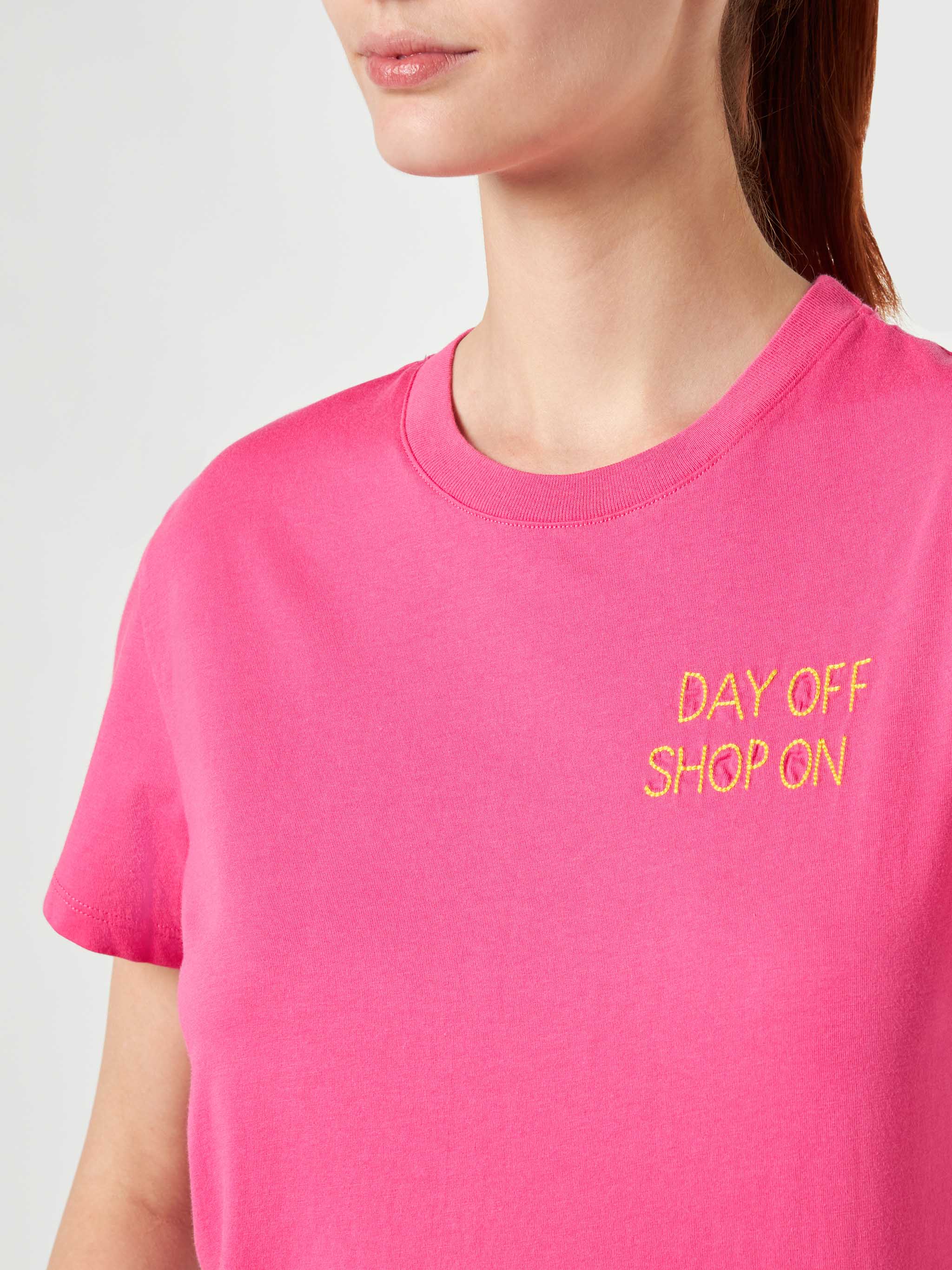 Emilie Fuchsia Cotton T-Shirt With Embroidery Pink