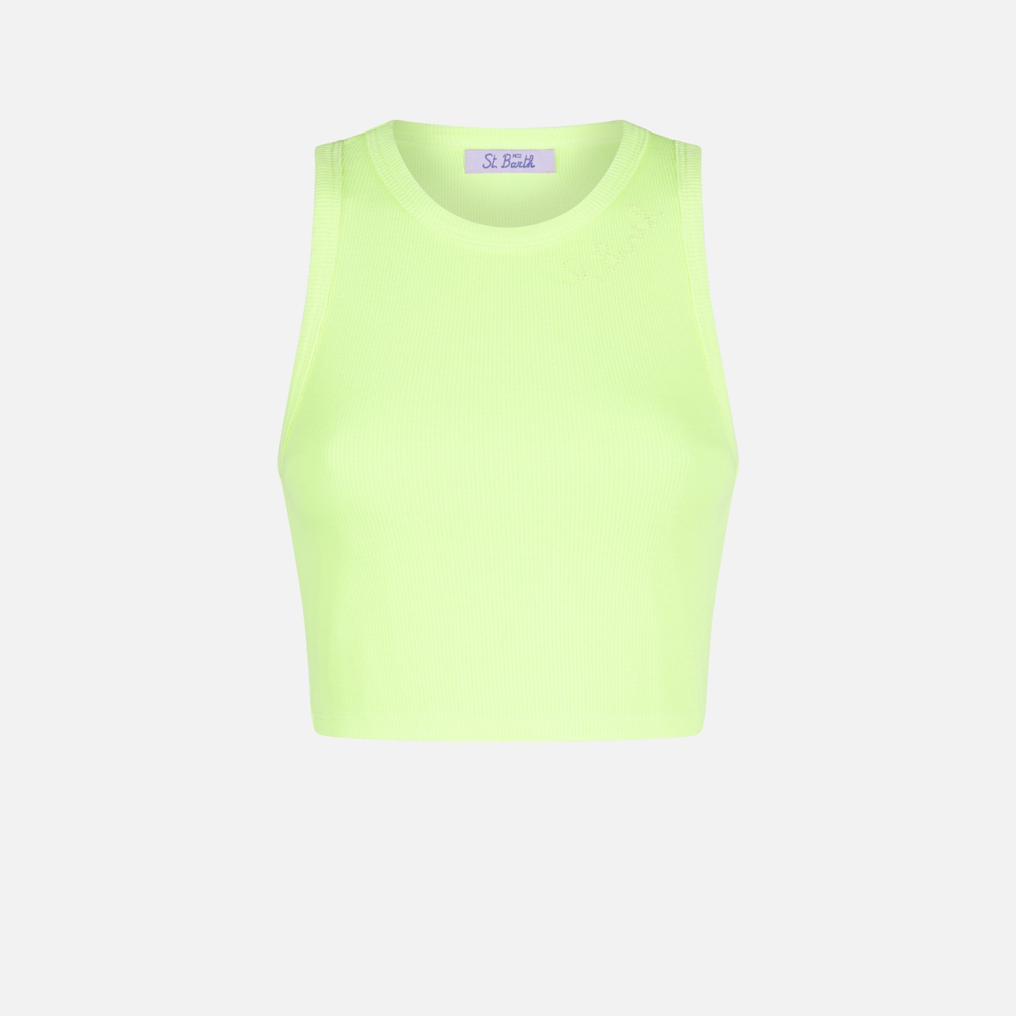 Cotton Crop Tank Top With St. Barth Embroidery Yellow T-shirt