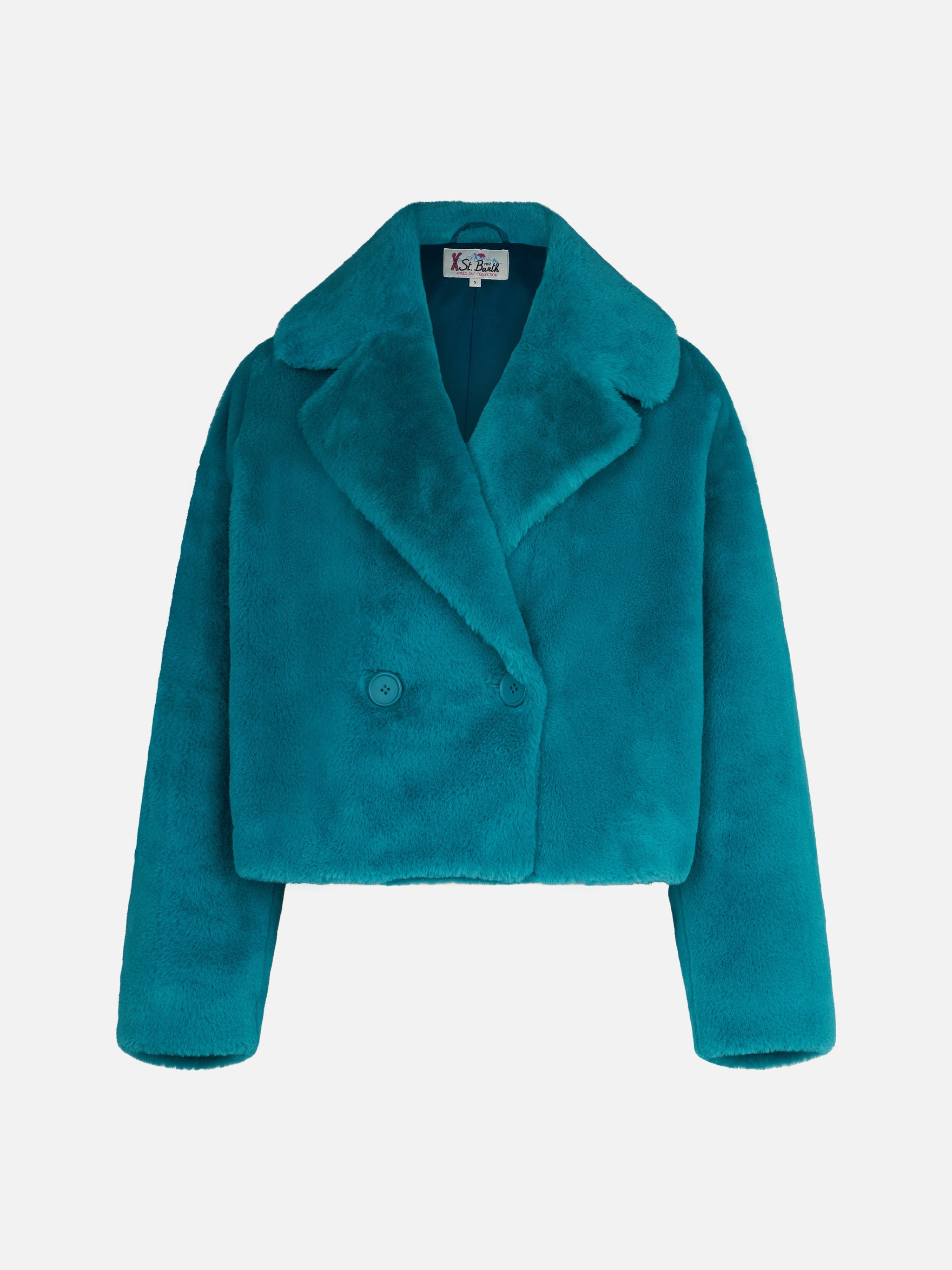 Teal Furry Emelyn Short Jacket Blue