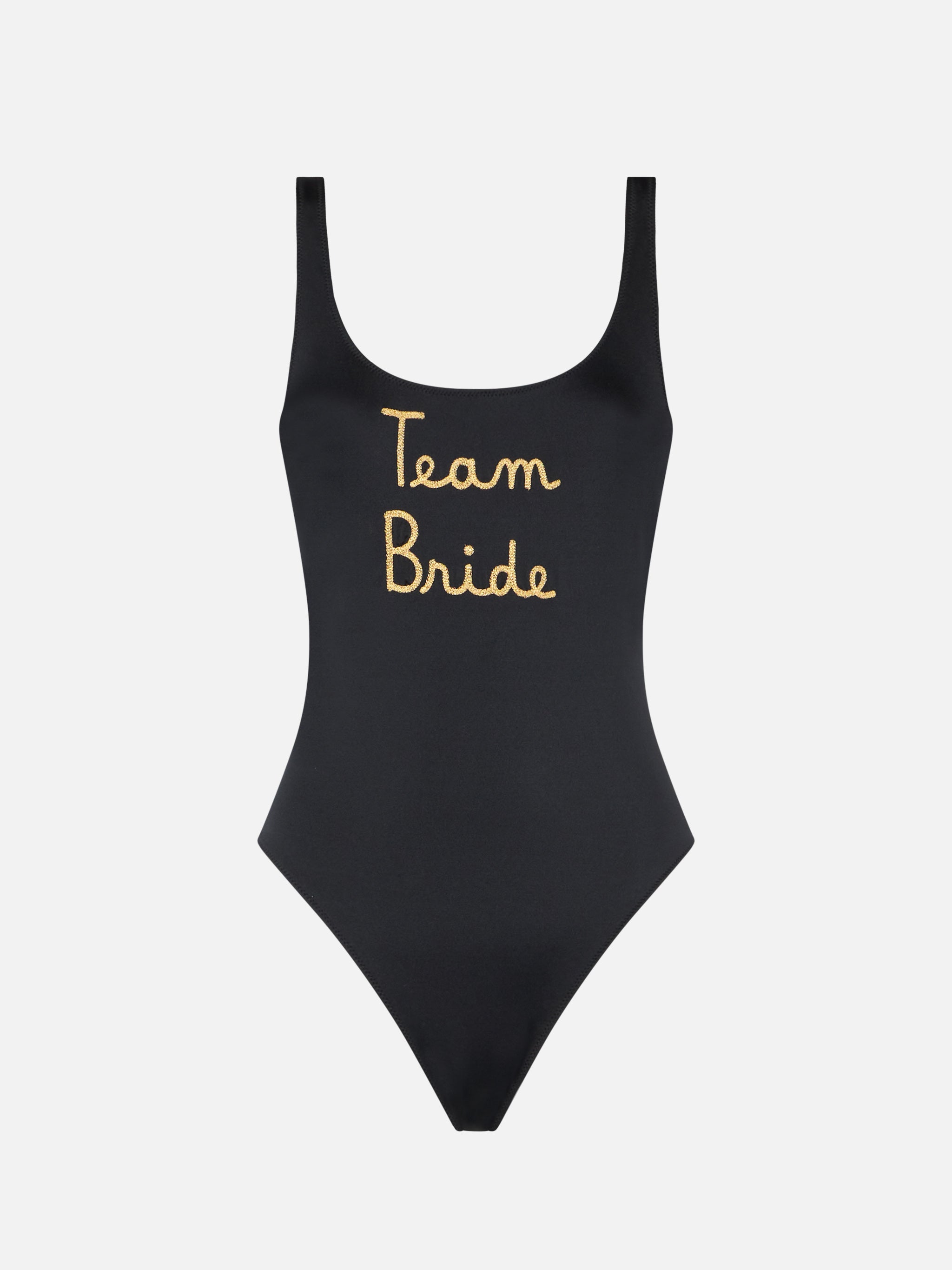 Black Lora One-Piece Swimsuit With Team Bride Print One Piece