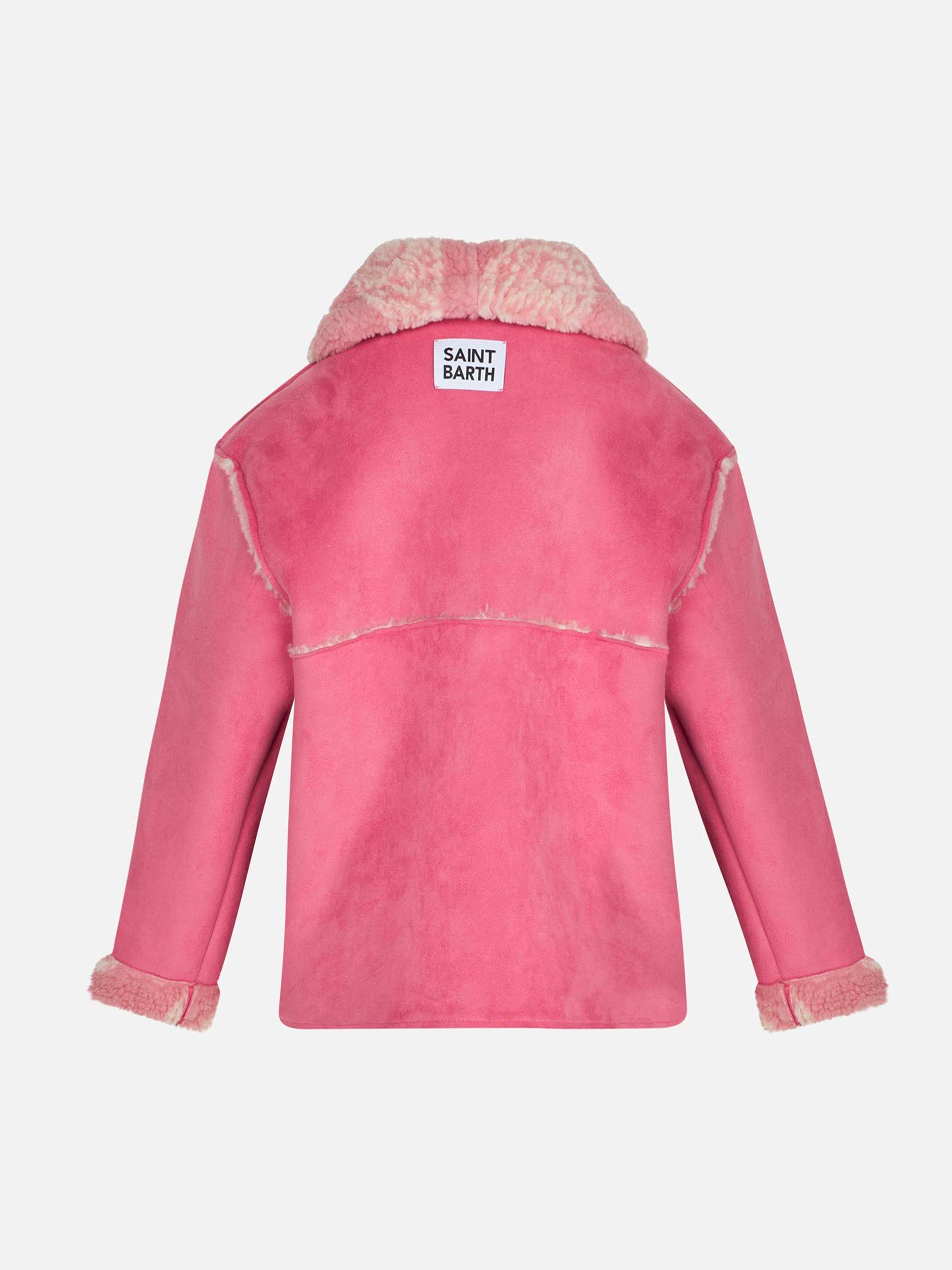 Girl Shearling Jacket With Paisley Print Pink Coat